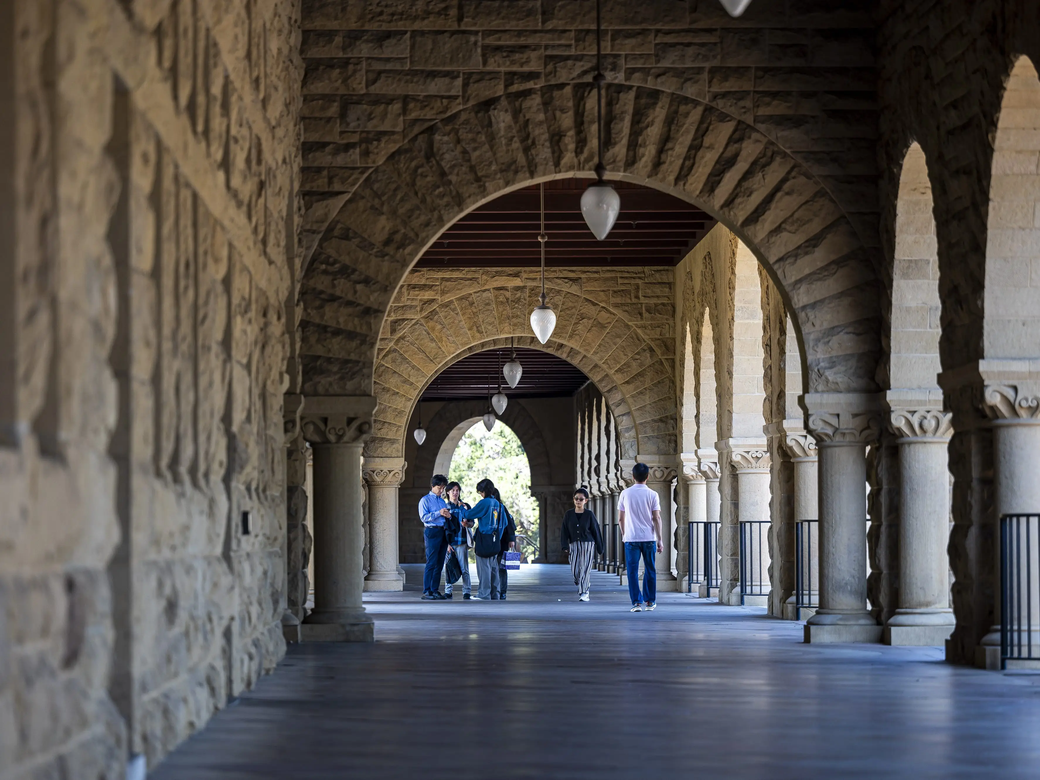 Students at Stanford University in Stanford, California, US, in 2023.