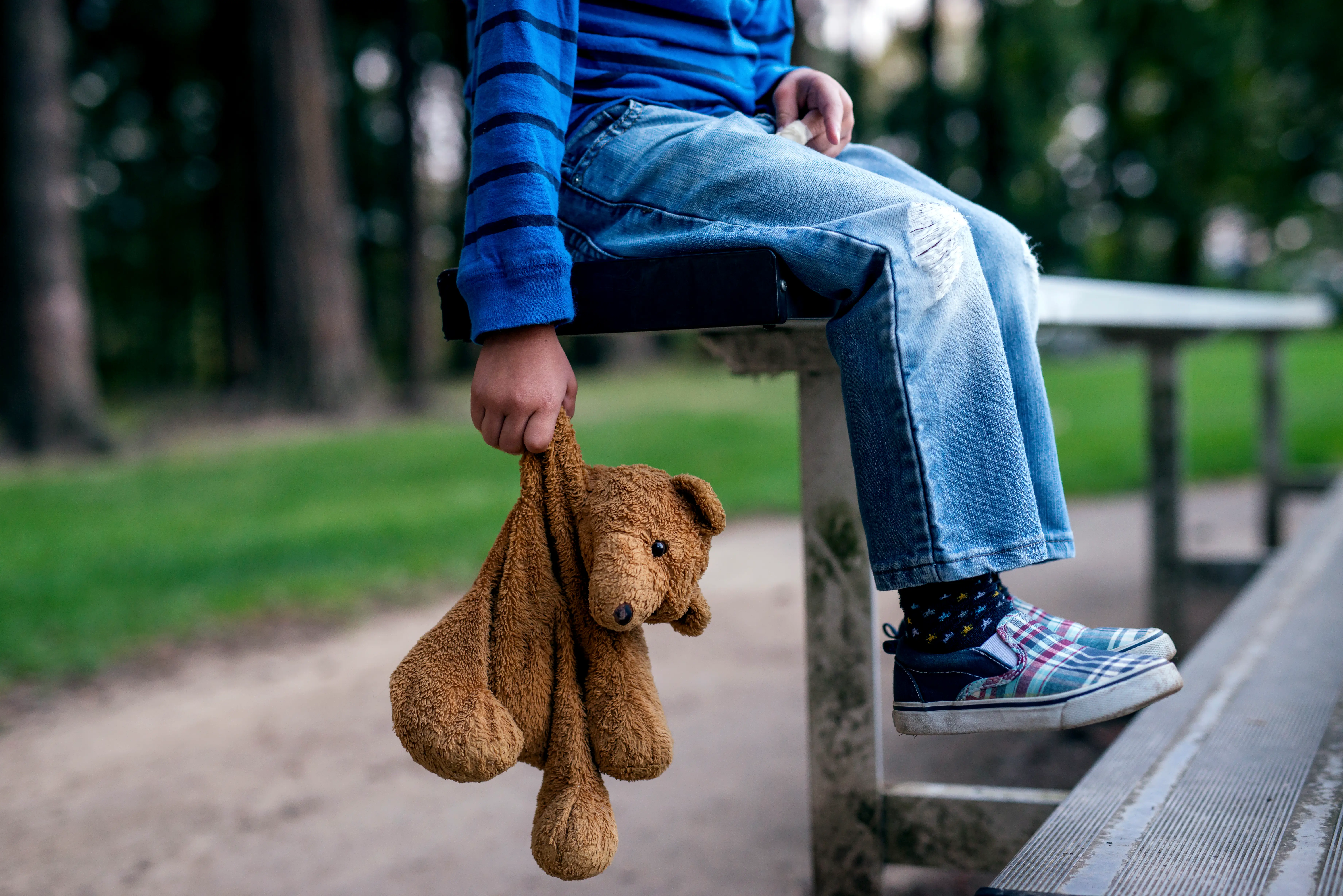 Kid holding teddy bear