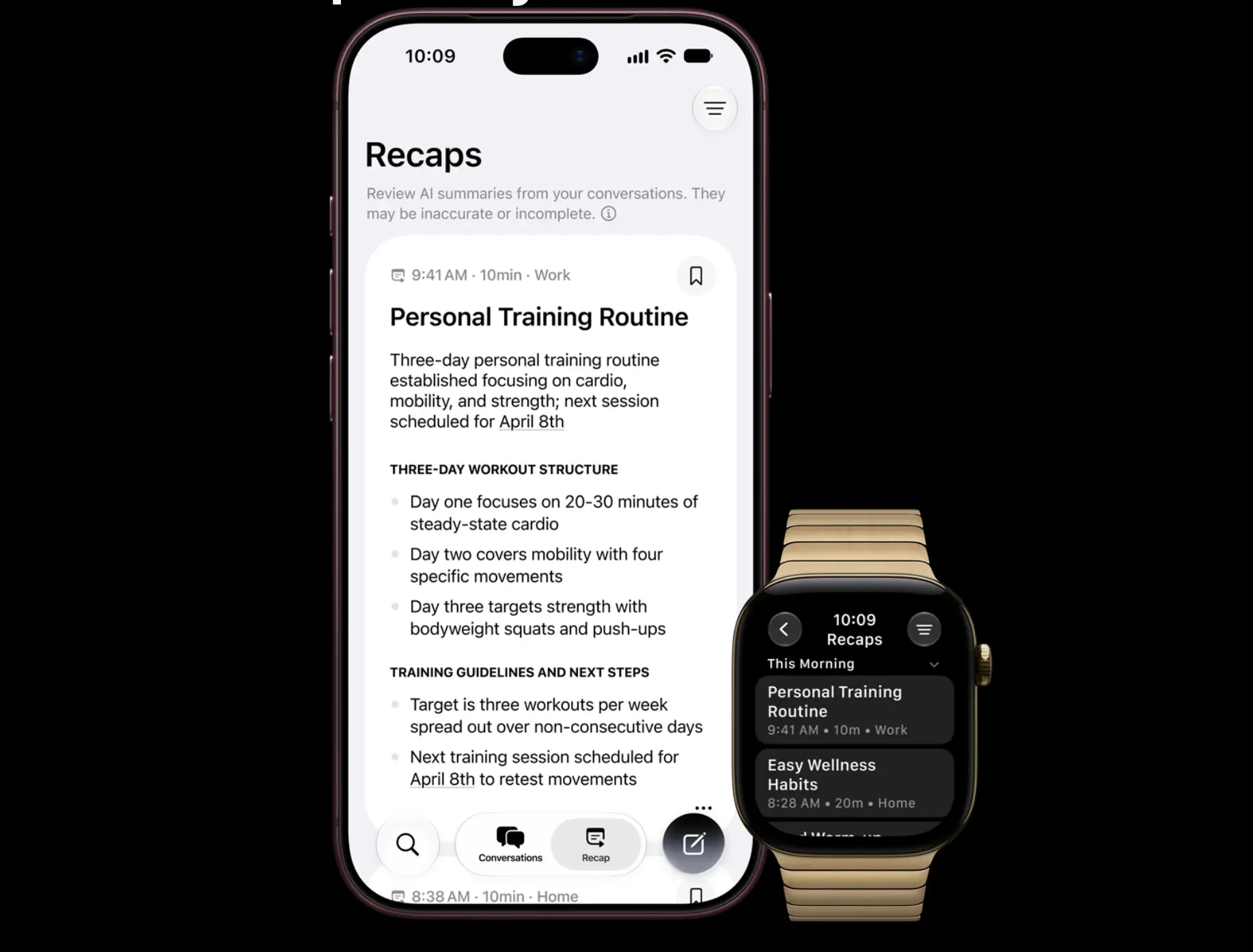 Apple's new Audio Intelligence Recaps feature for Apple Watch