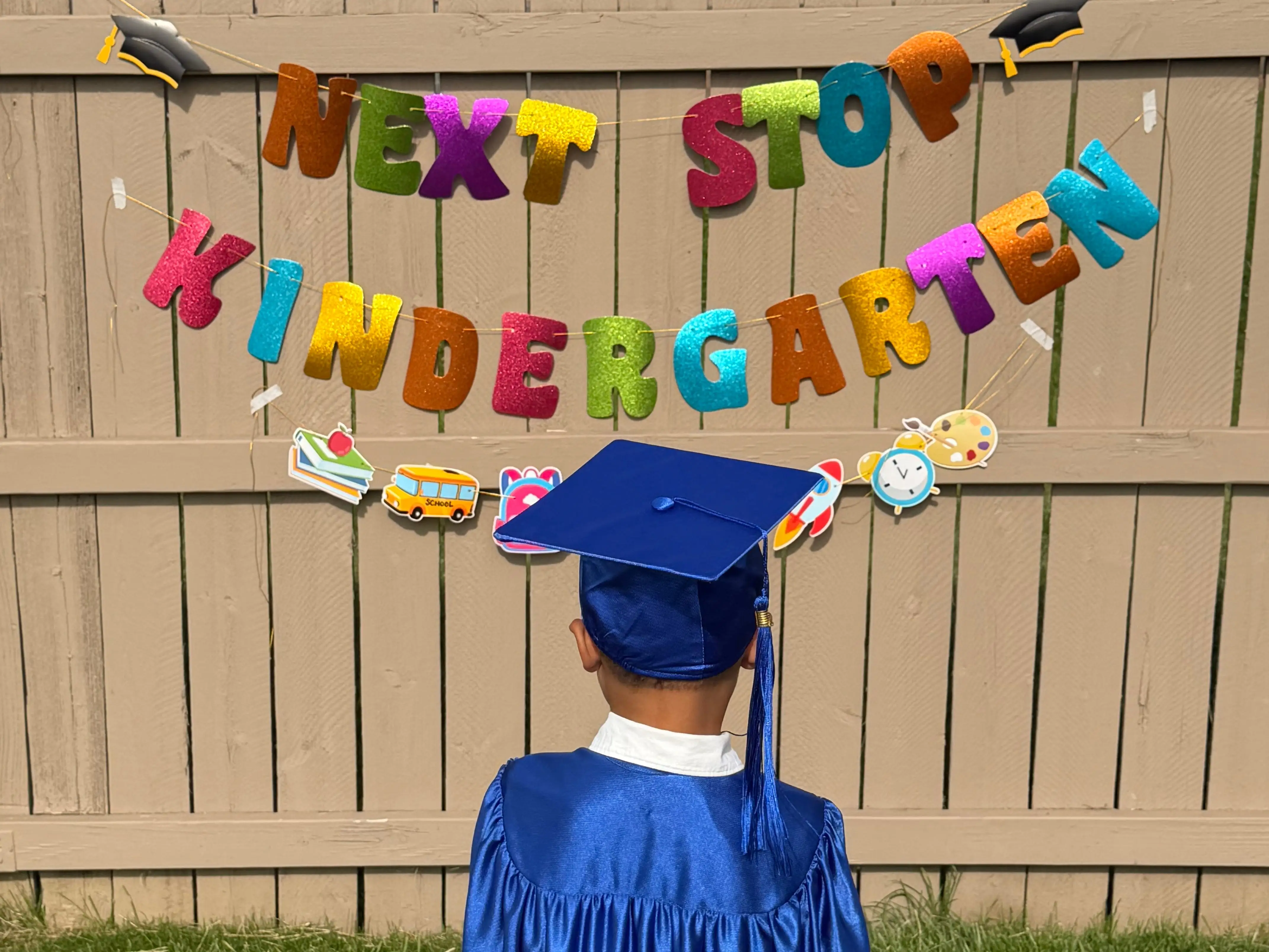 Boy celebrating going into kindergarten