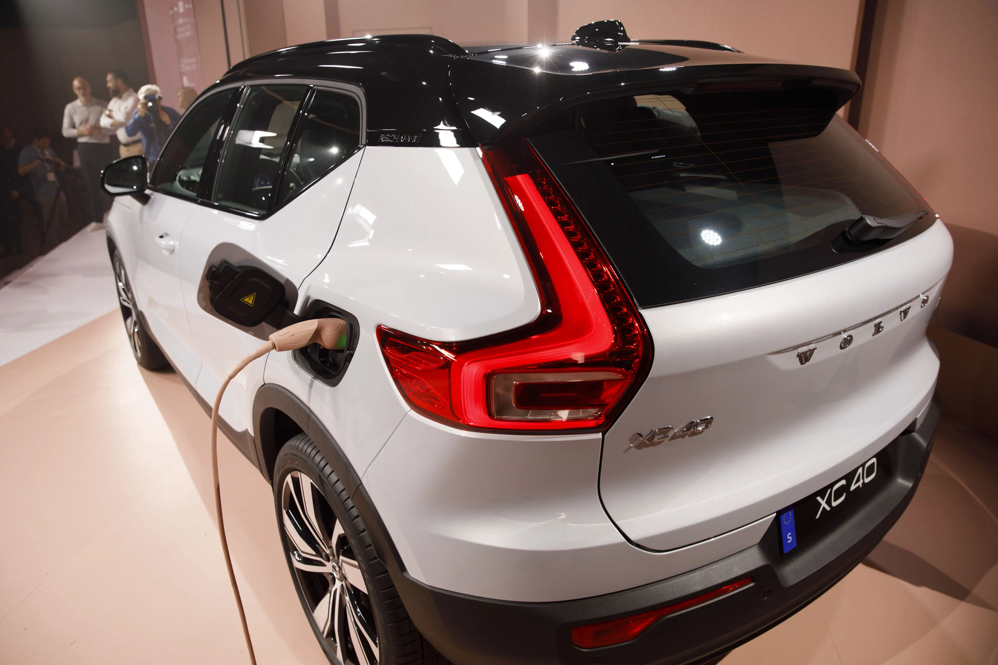 The C-pillar of a Volvo XC40 Recharge during its unveiling.