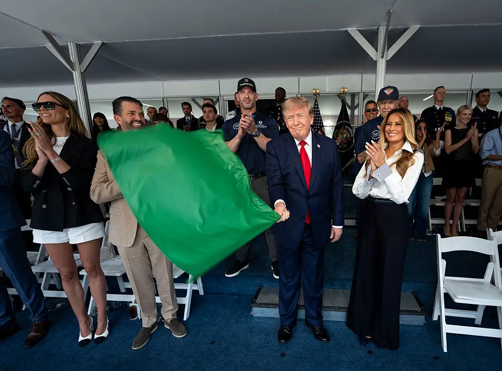 Donald Trump and Melania Trump at the Freedom 250 Grand Prix.