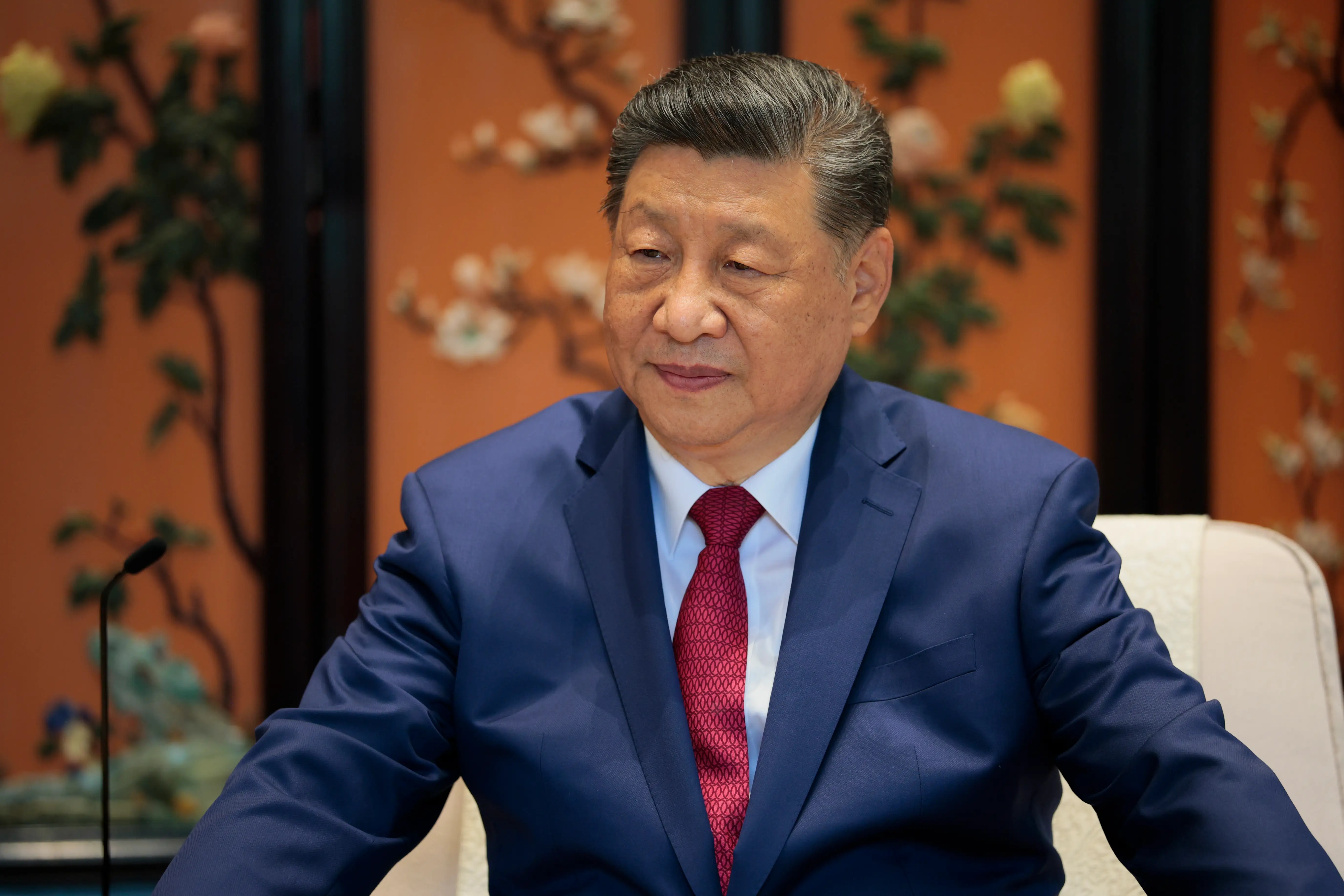 Chinese President Xi Jinping looks on during a meeting on the sidelines of a visit to Zhongnanhai Garden with U.S. President Donald Trump (not pictured) on May 15, 2026 in Beijing, China