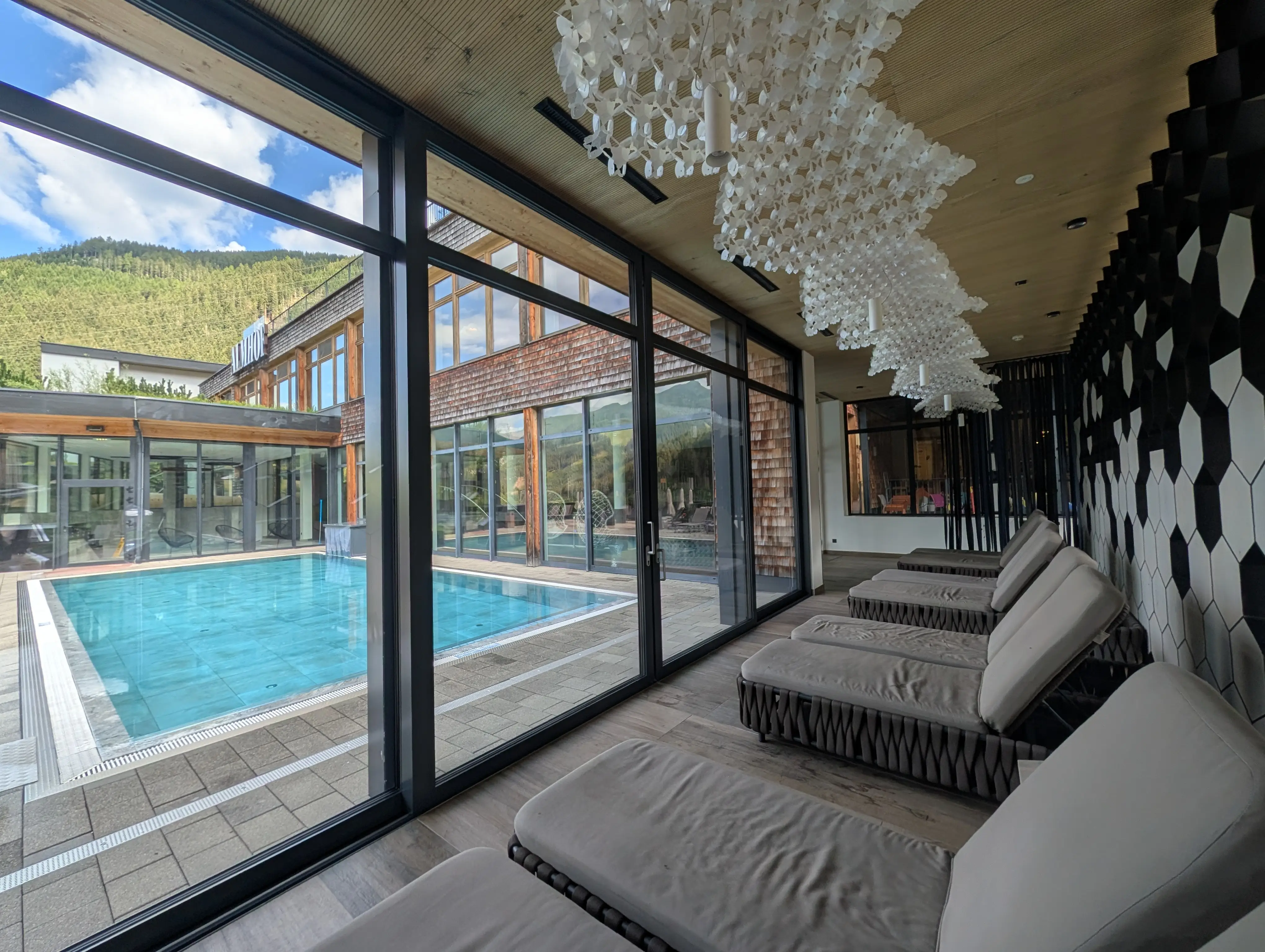 Lounge chairs with view of pool