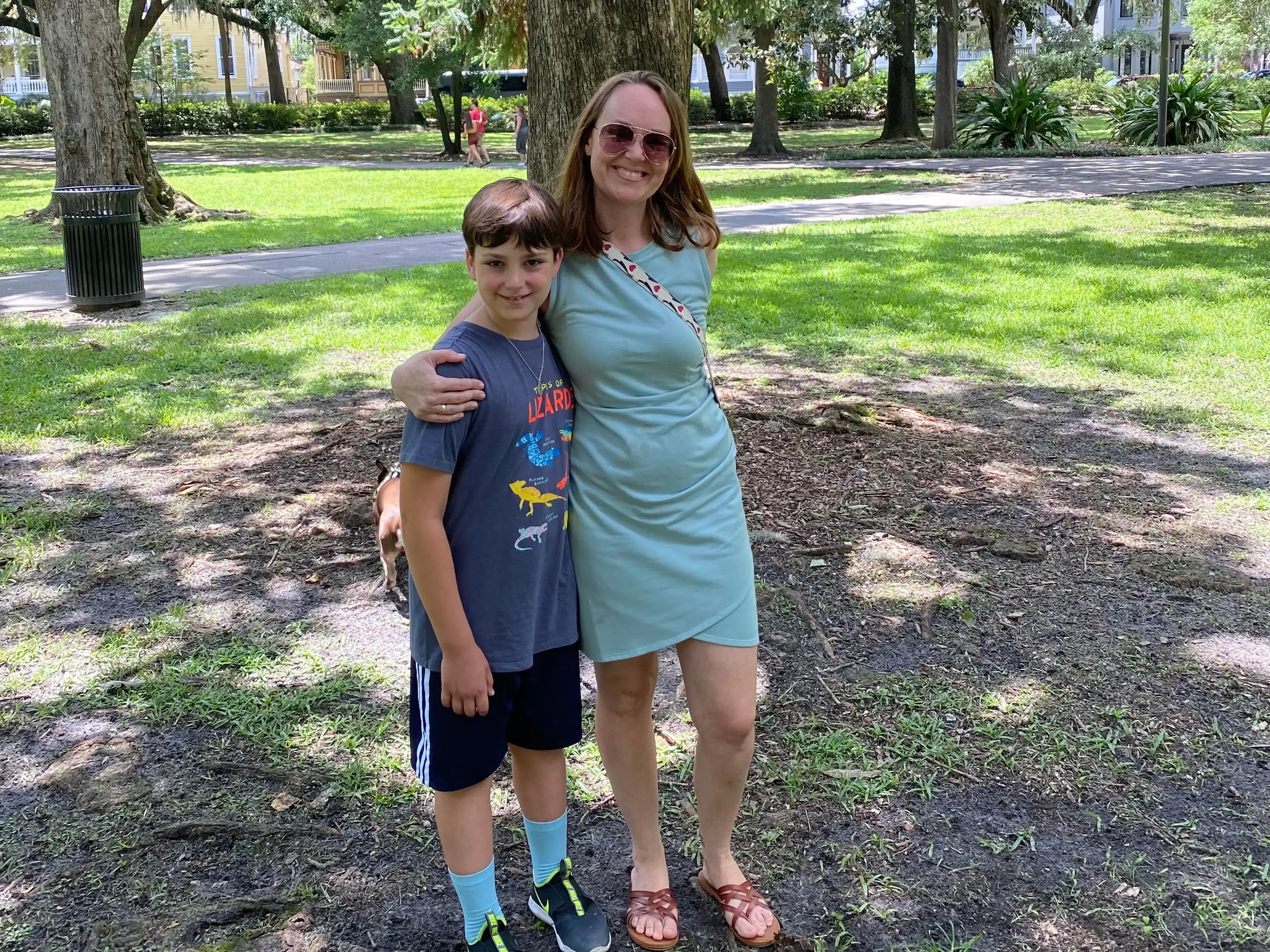 the author and her son at a park while homeschooling