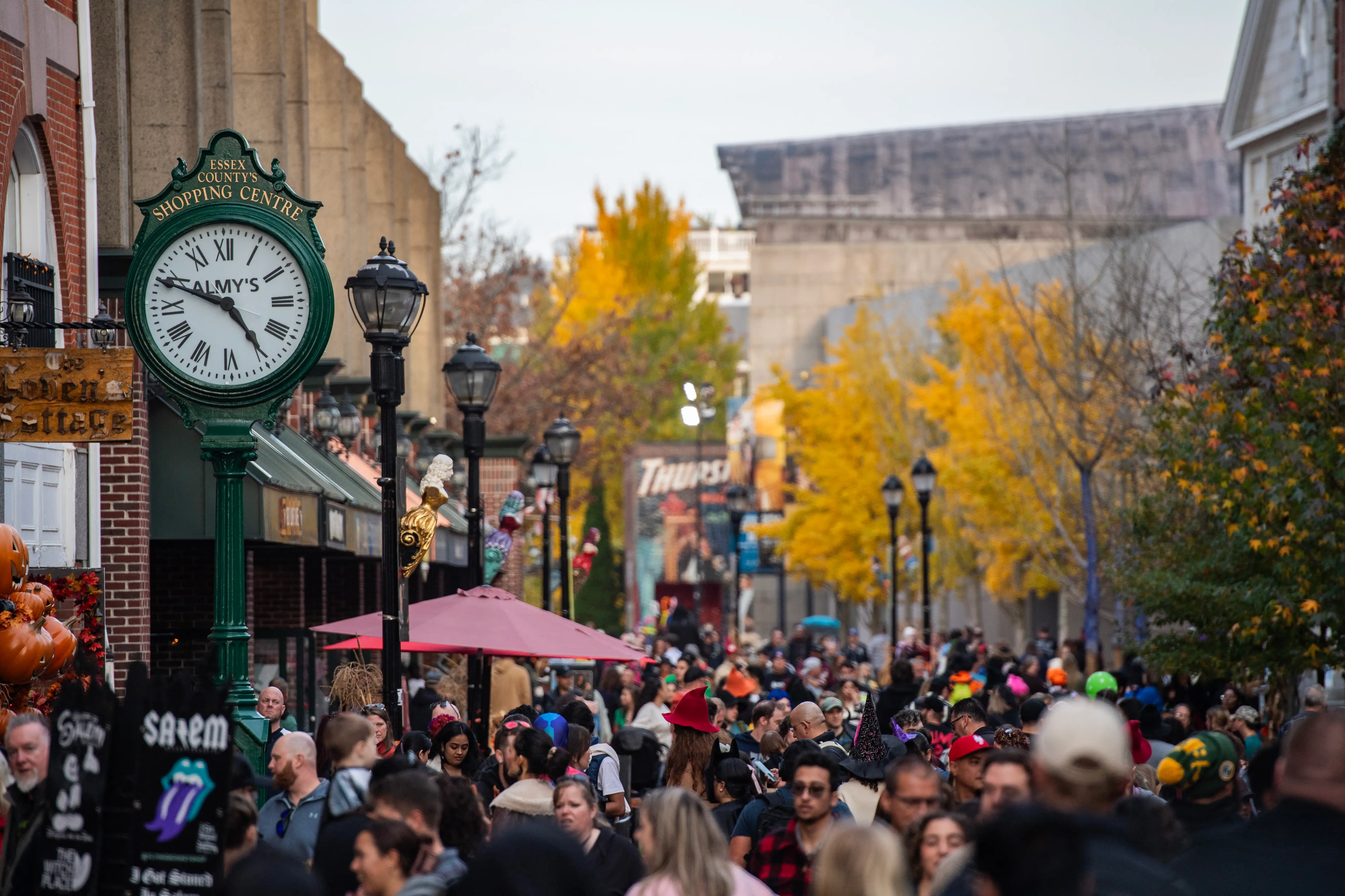 aerial view of crowds in Salem in fall