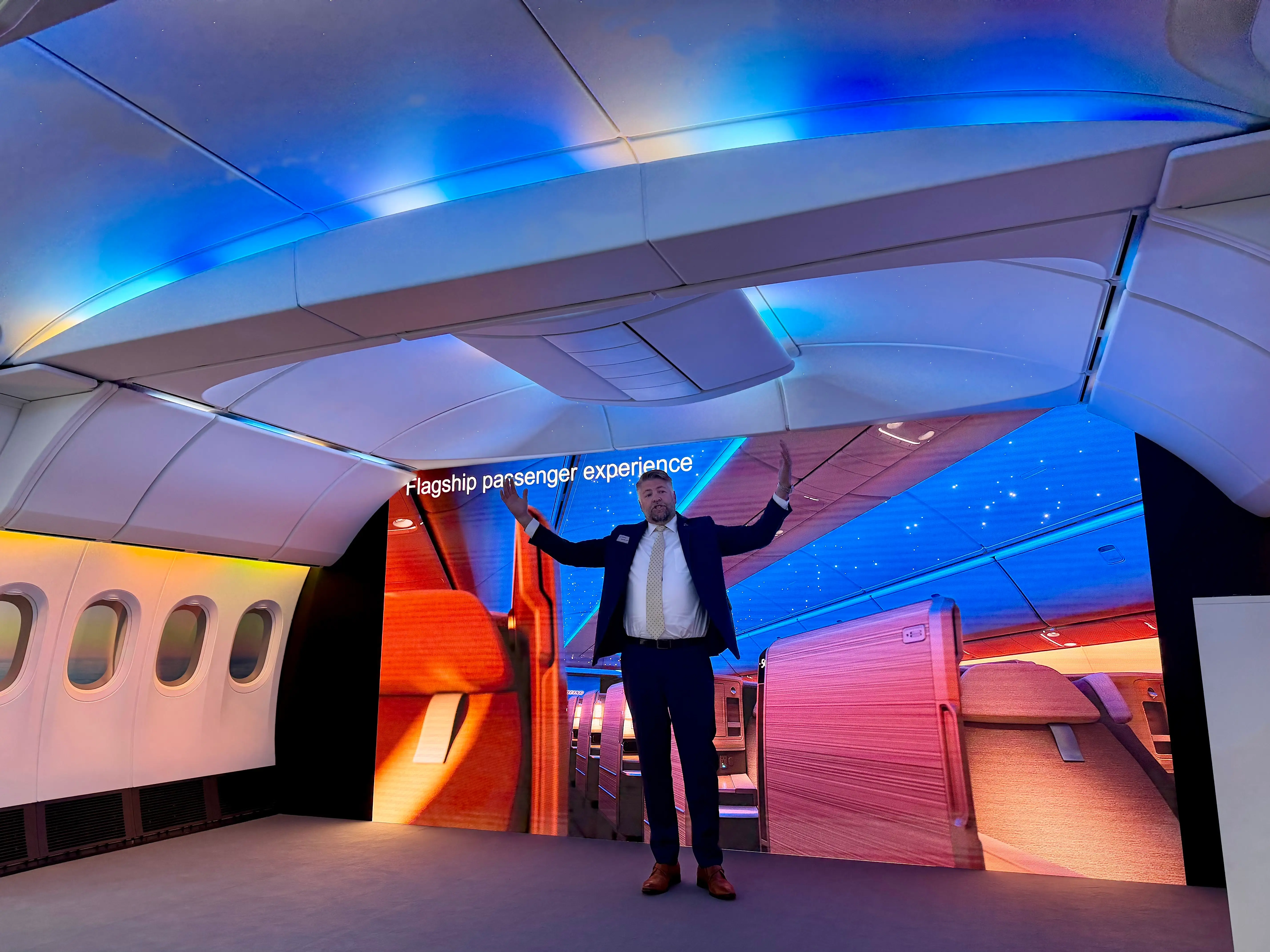 Justin Hale from Boeing in the 777X mockup.