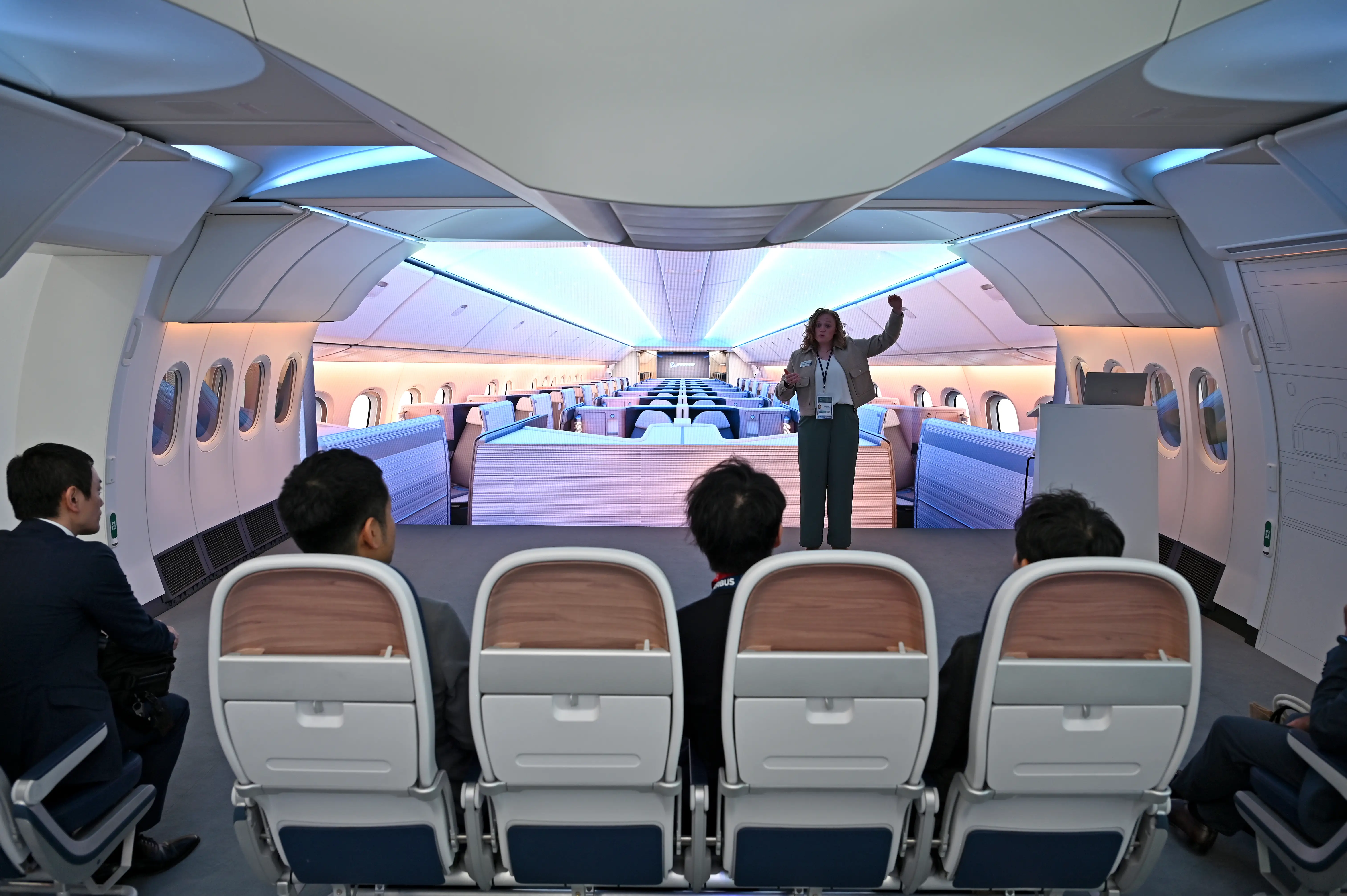 Inside a mockup of the 777X.