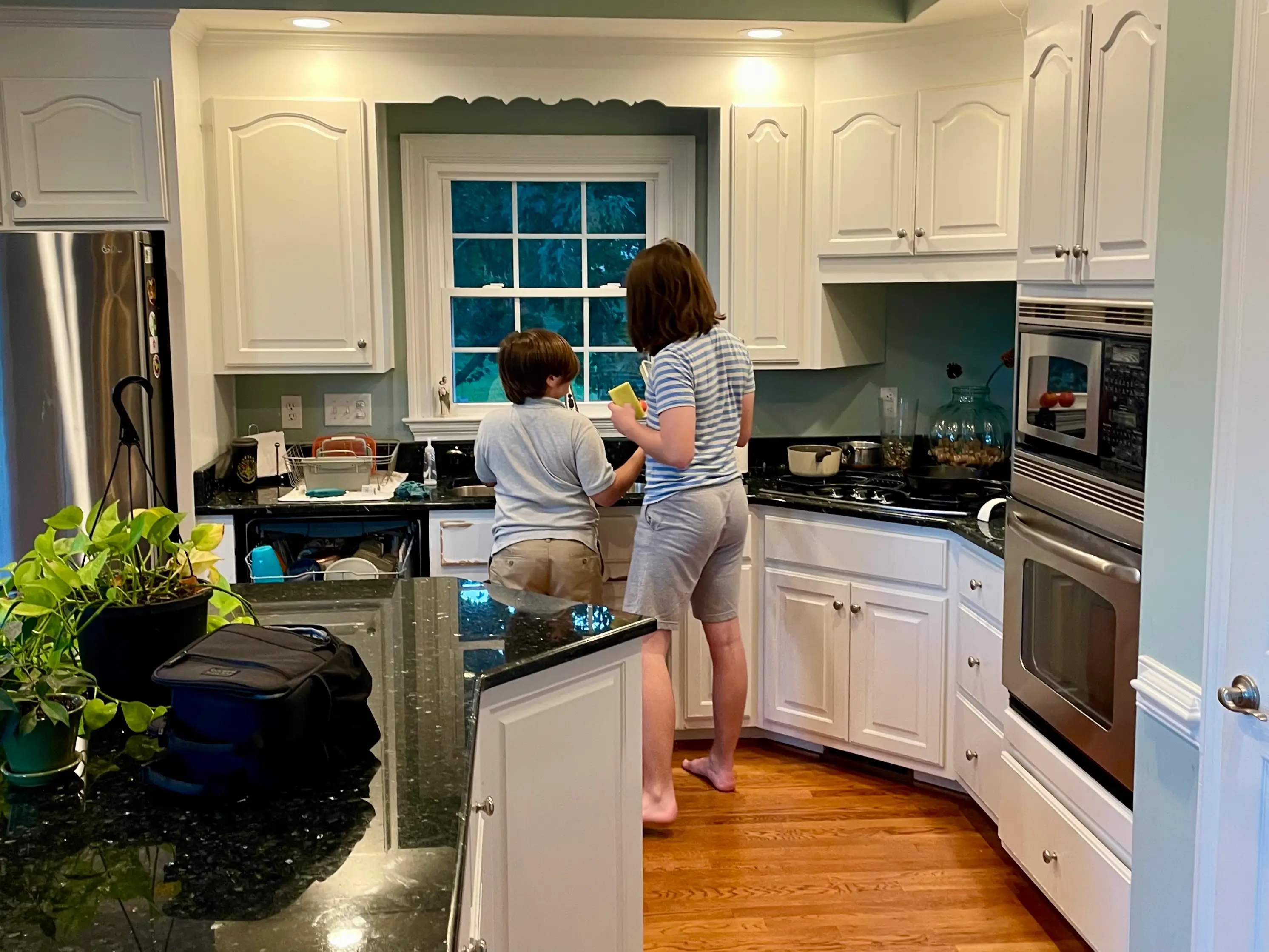 Mom and child cleaning