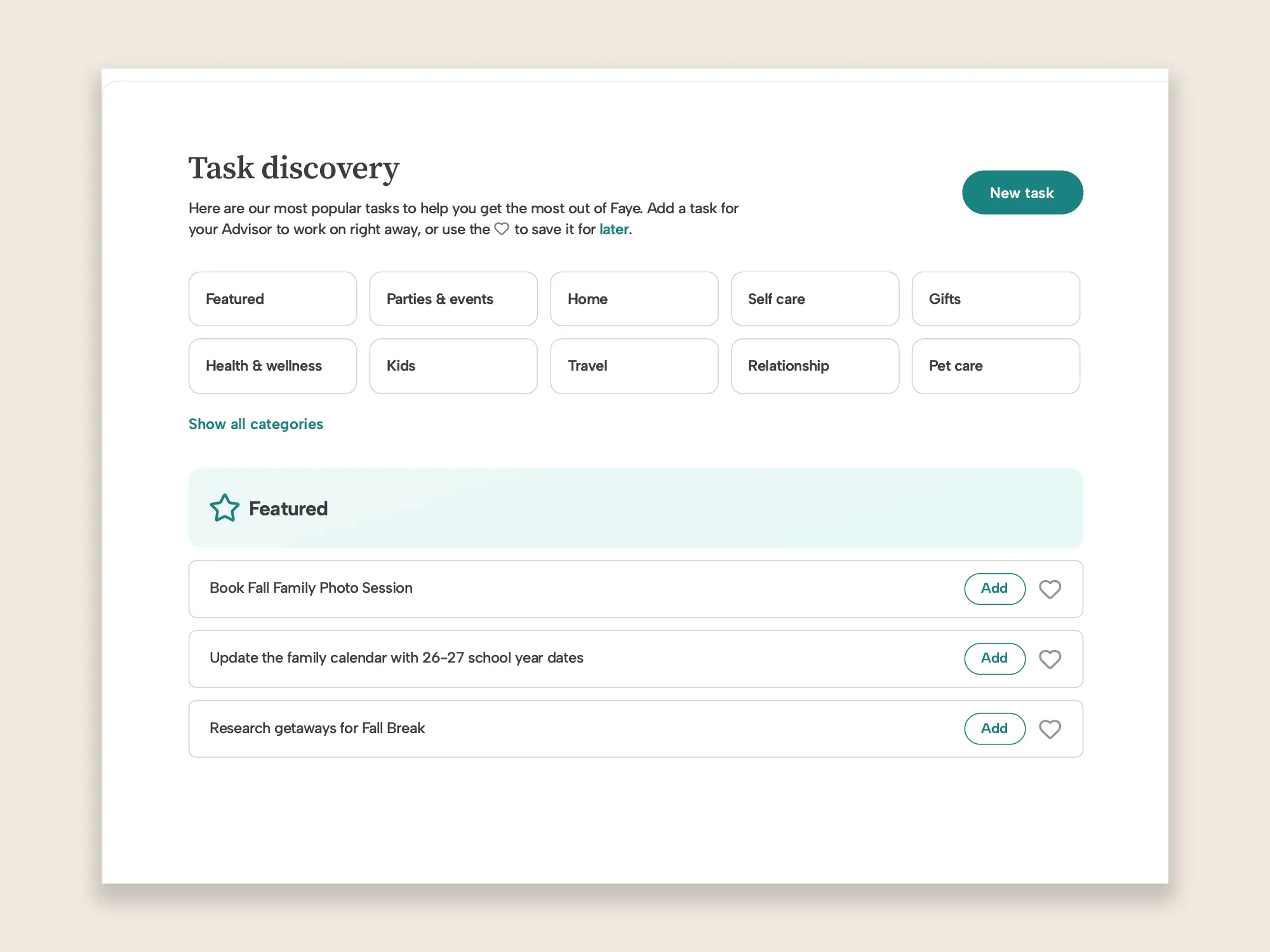 Task Discovery on Faye