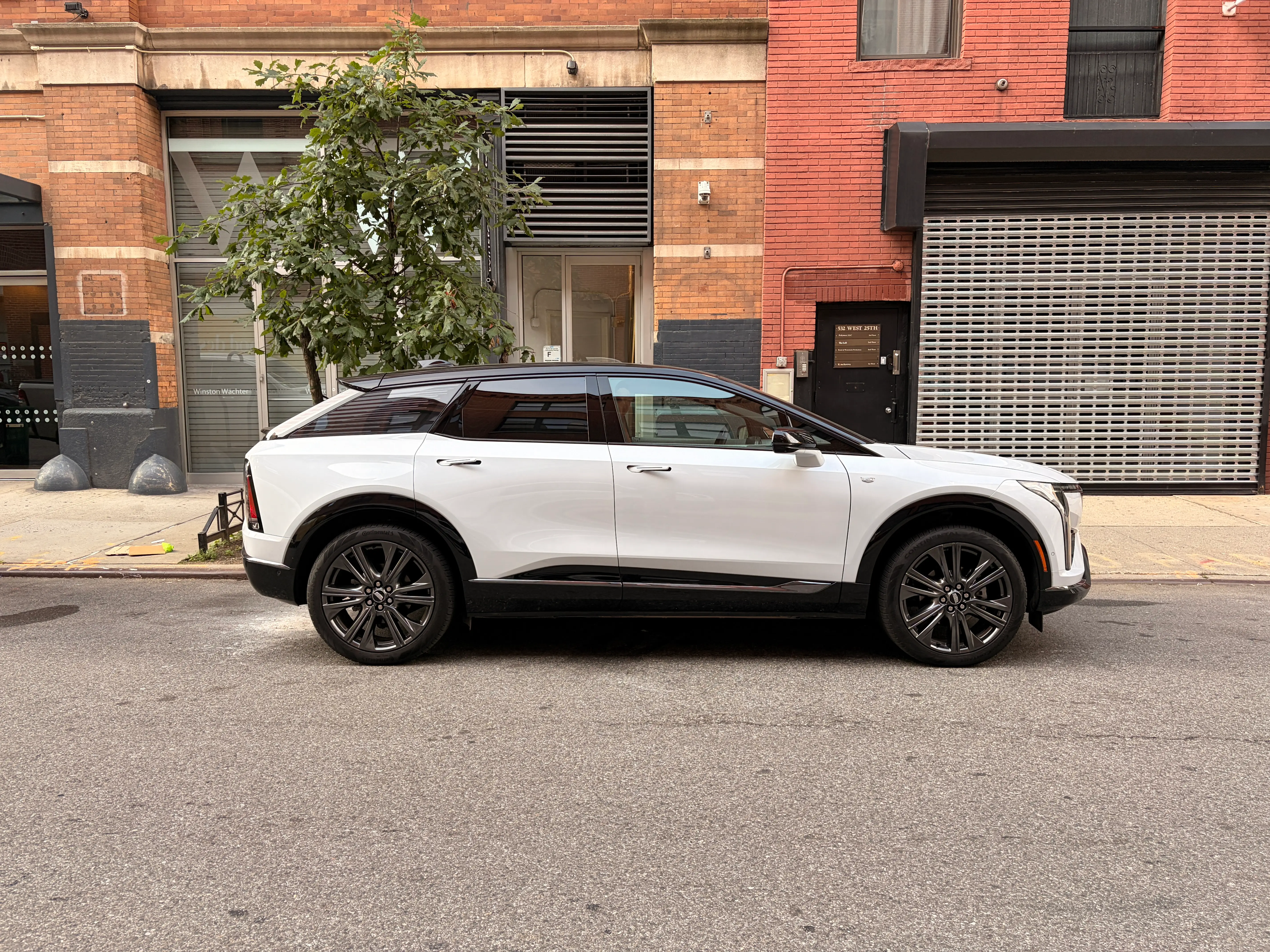 The side profile of a Cadillac Optiq SUV.
