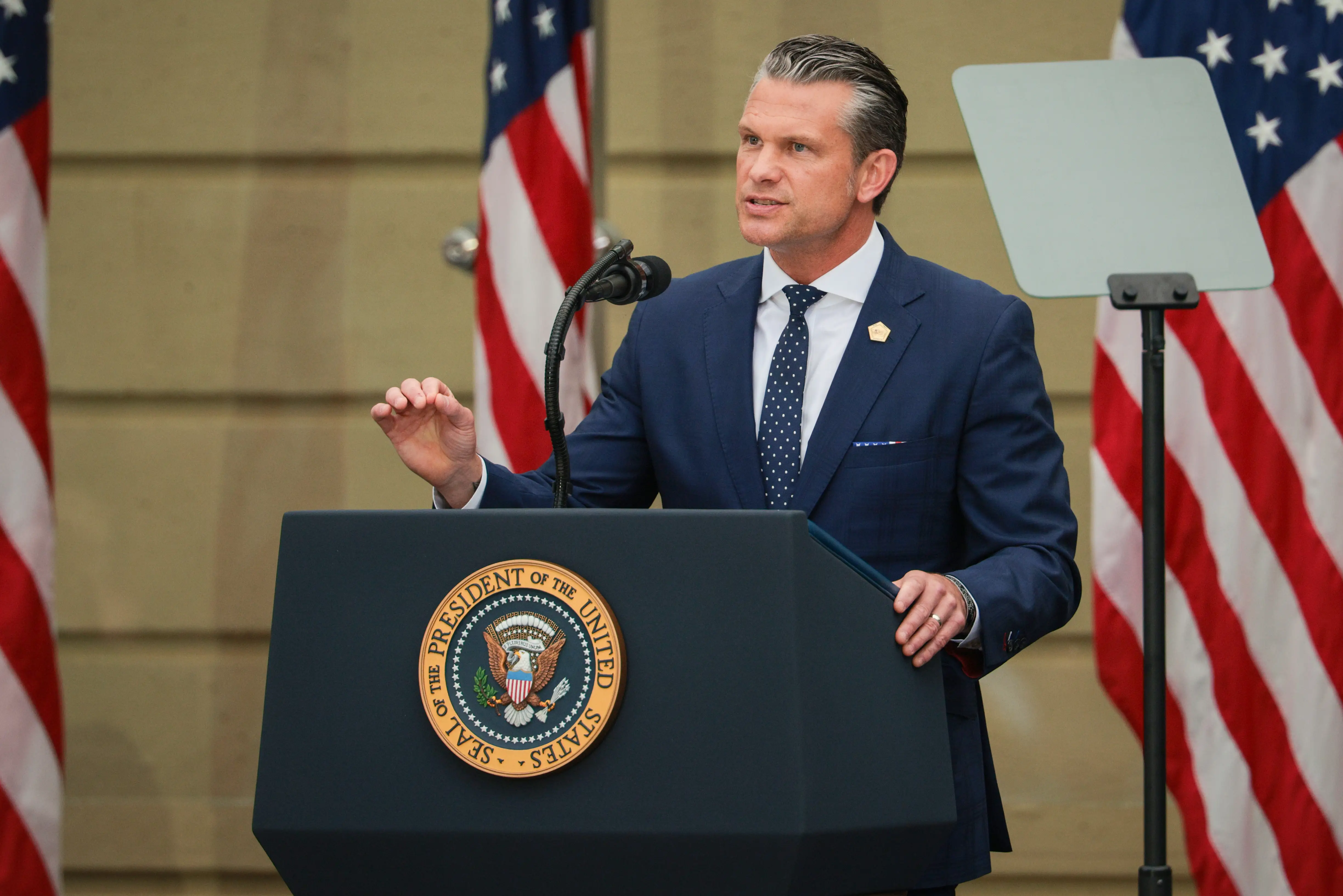 Secretary of Defense Pete Hegseth speaks during a ceremony commemorating the 25th anniversary of September 11th in Arlington, Virginia.