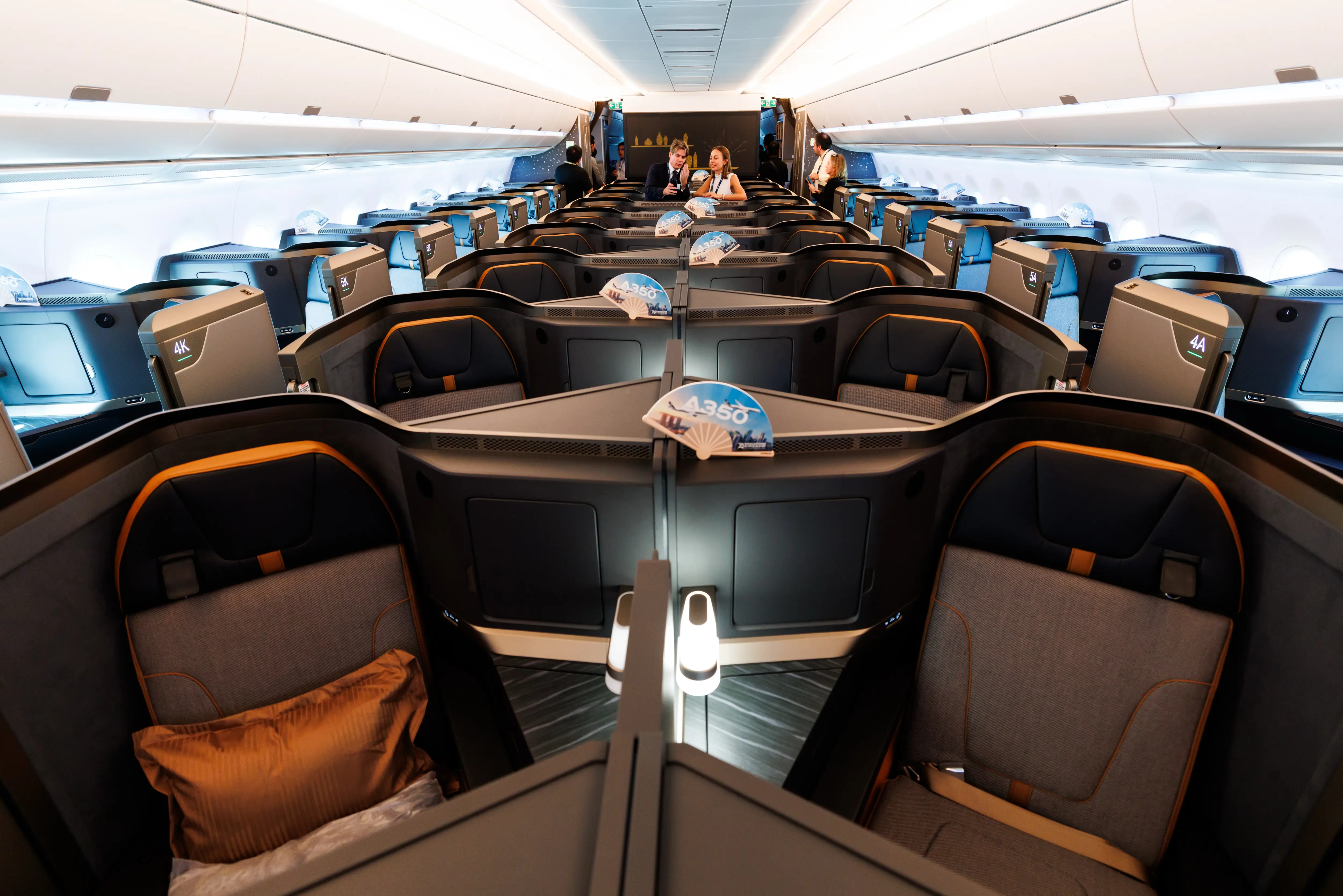 Business class seats on an Airbus SE A350-1000 aircraft operated by Starlux Airlines.