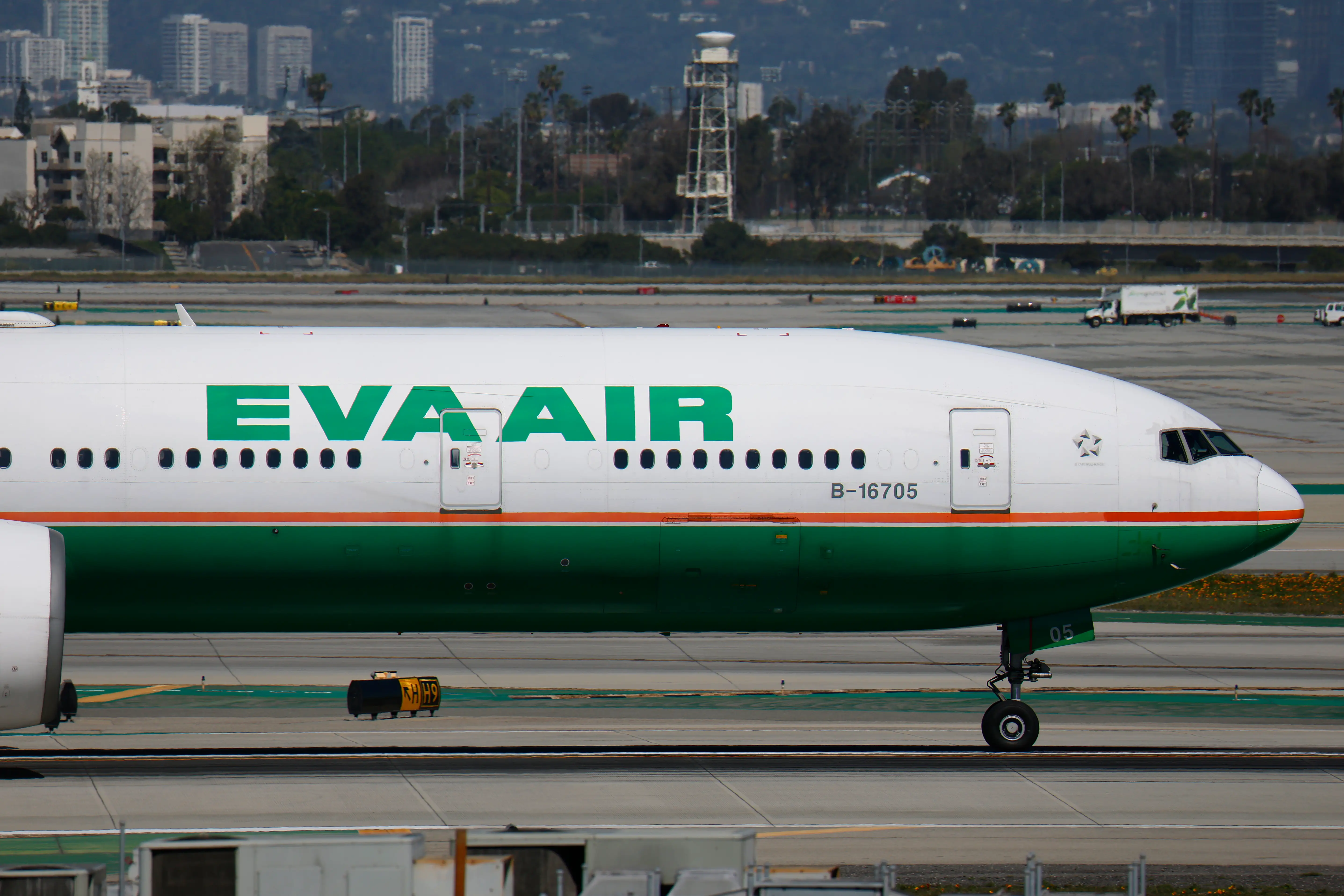 An EVA Air Boeing 777 airplane.