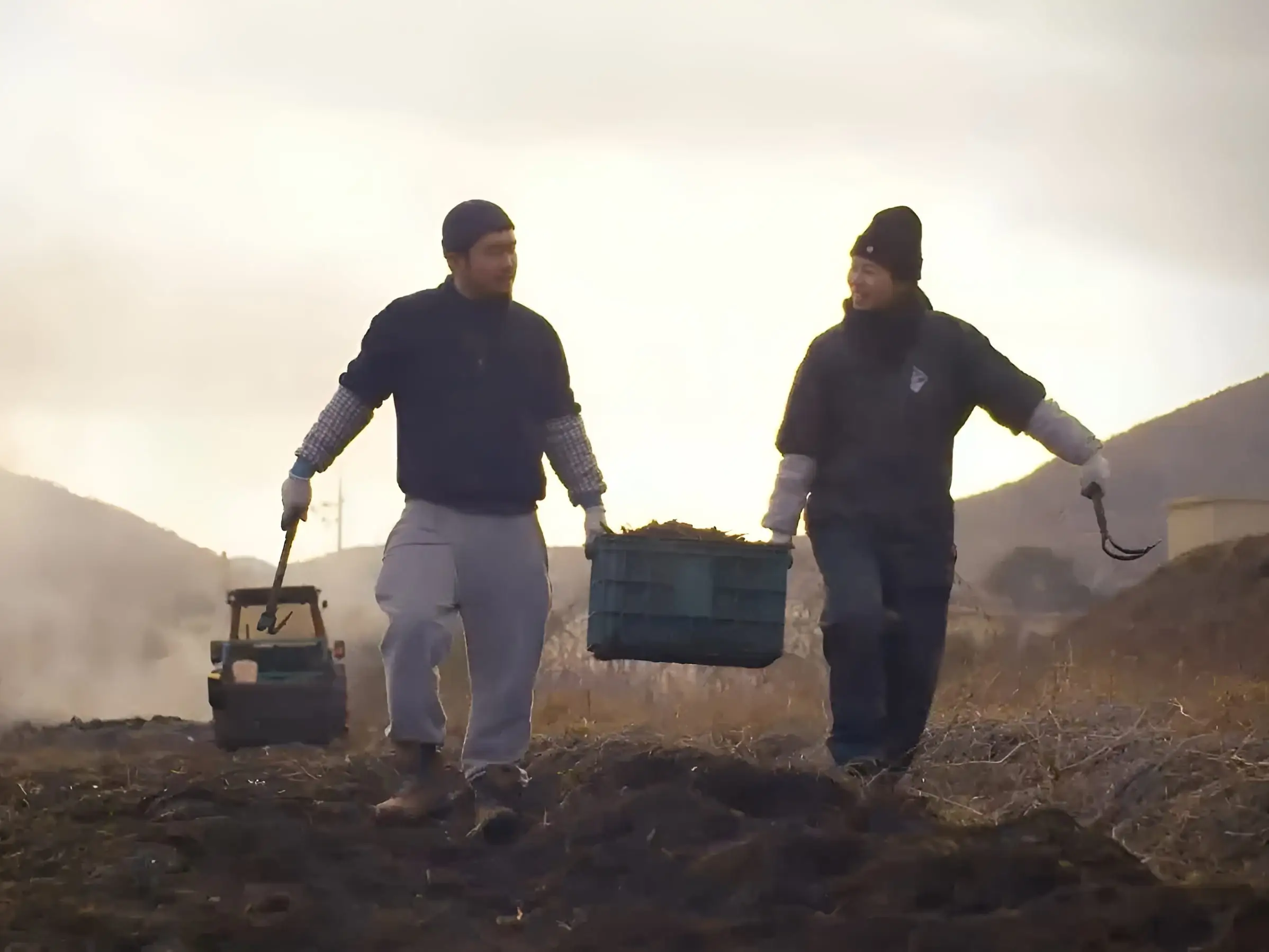 Couple farming in South Korea.