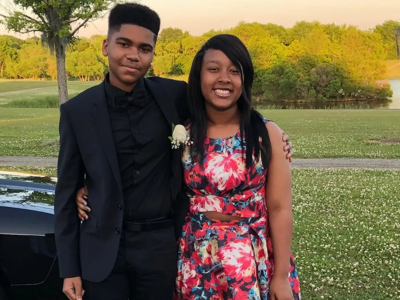 Omarion Calloway and his best friend pose together at their middle school prom.
