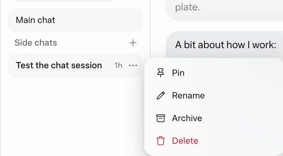 A screenshot showing how to a delete a Meta Muse chat