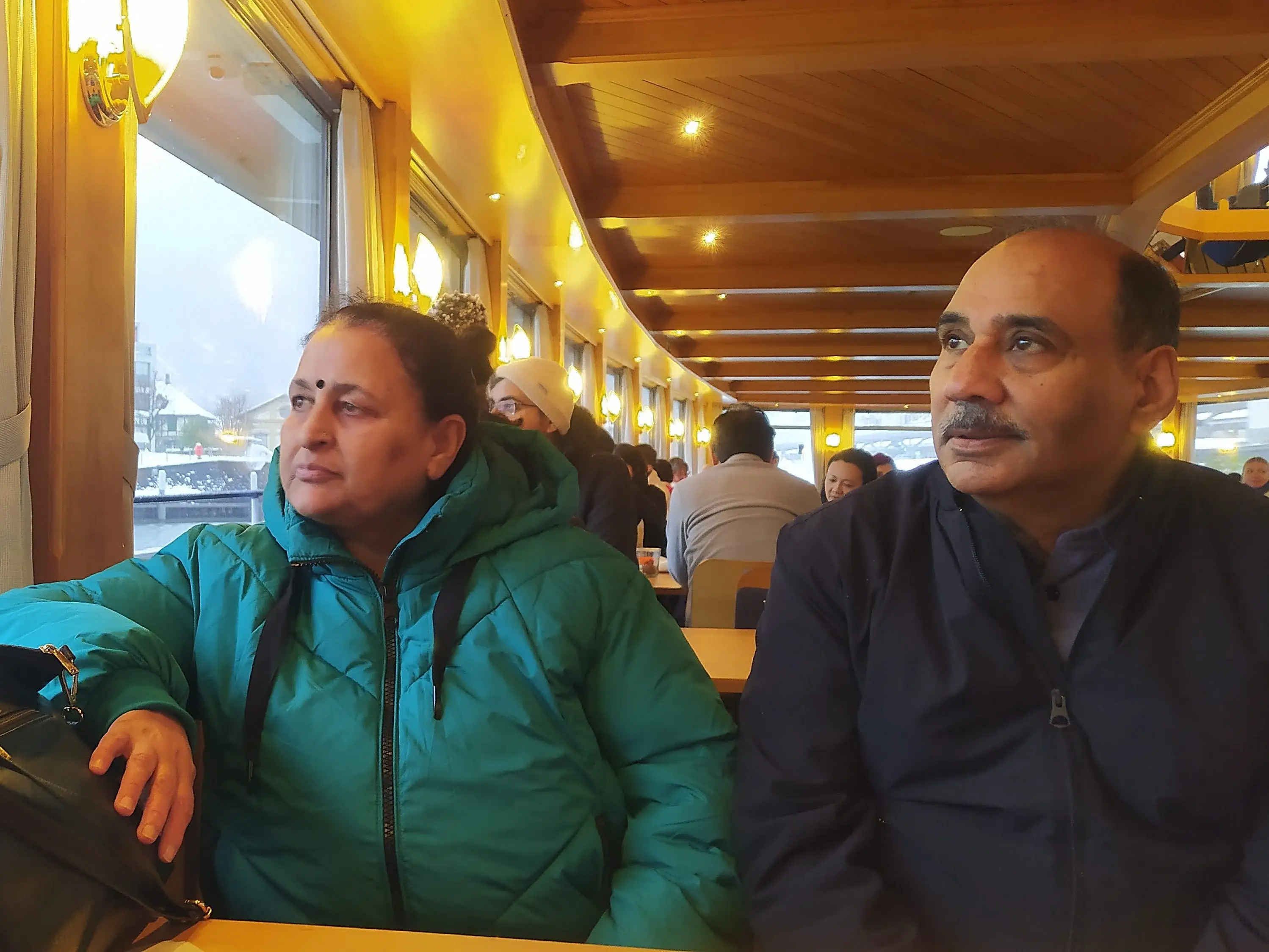 The author's parents are shown on a cruise on Lake Thun in Switzerland.