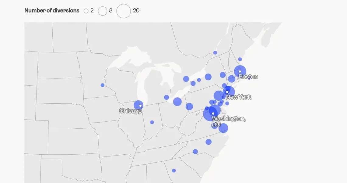 Mapped: The 165 flights diverted during air traffic chaos when a fiber-optic cable was accidentally cut