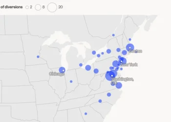 Mapped: The 165 flights diverted during air traffic chaos when a fiber-optic cable was accidentally cut