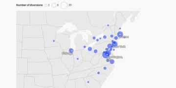 Mapped: The 165 flights diverted during air traffic chaos when a fiber-optic cable was accidentally cut
