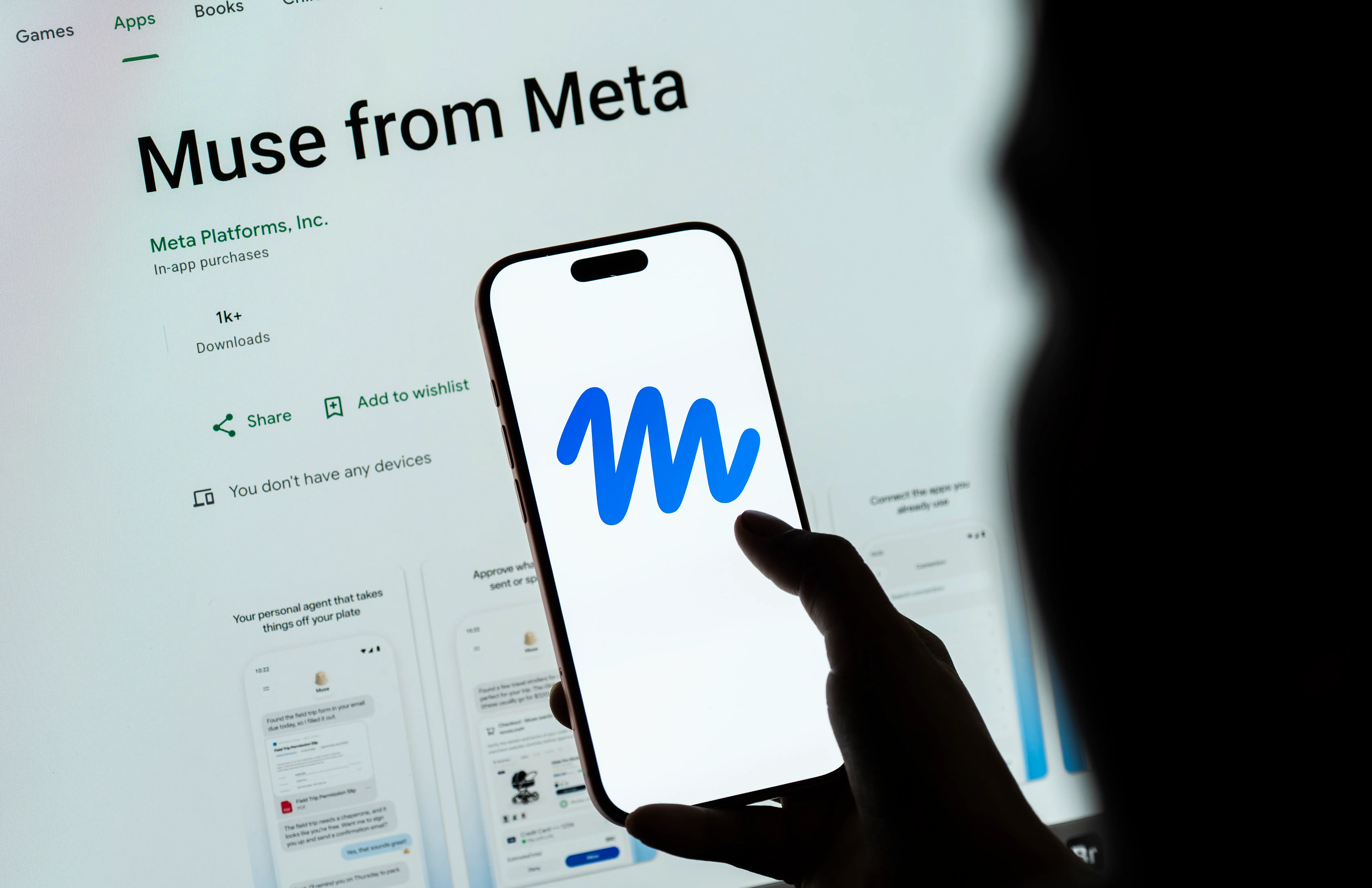A person held a smartphone displaying the logo of Muse, Meta's personal AI agent, in India on September 9, 2026