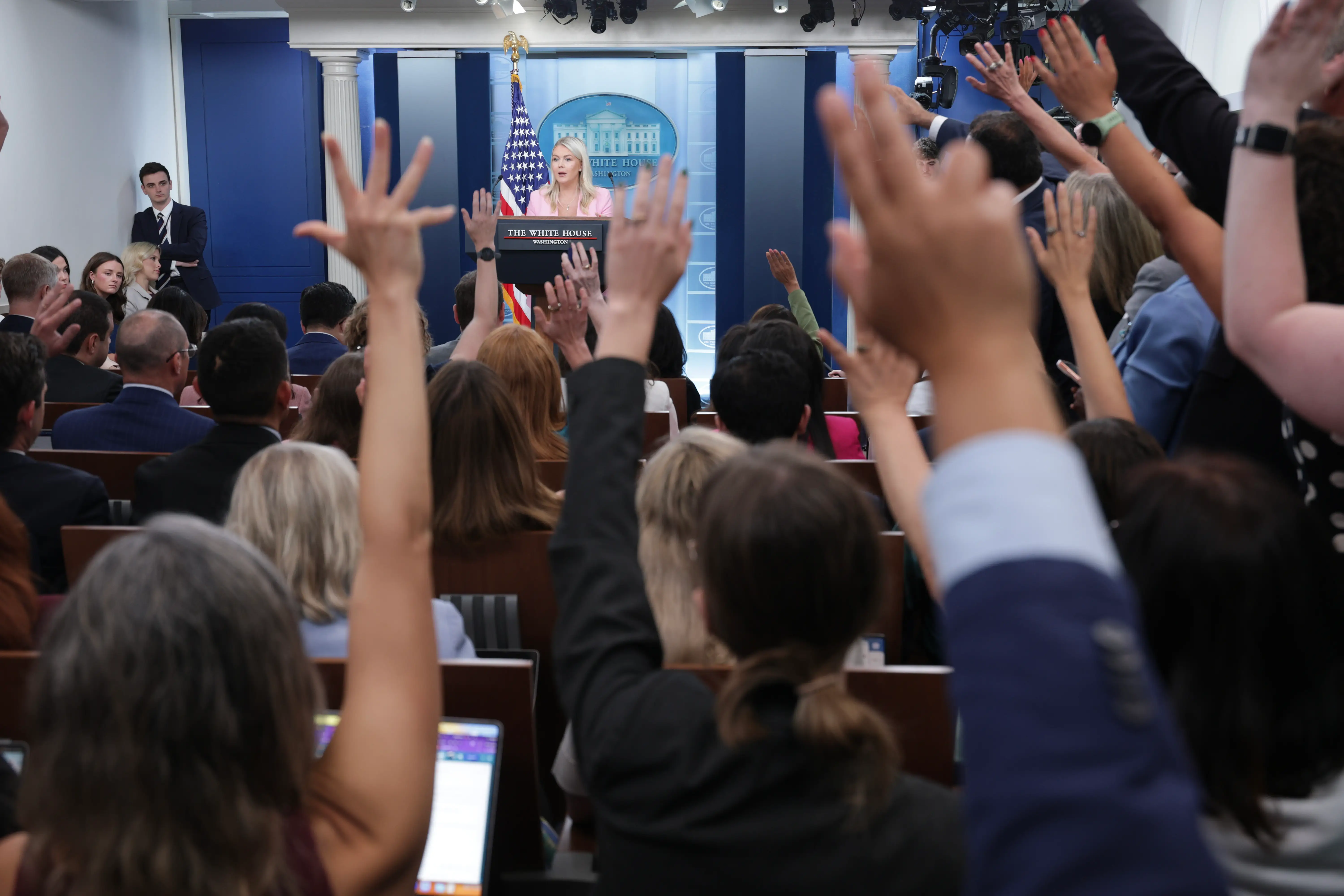 Karoline Leavitt in the White House press briefing room.