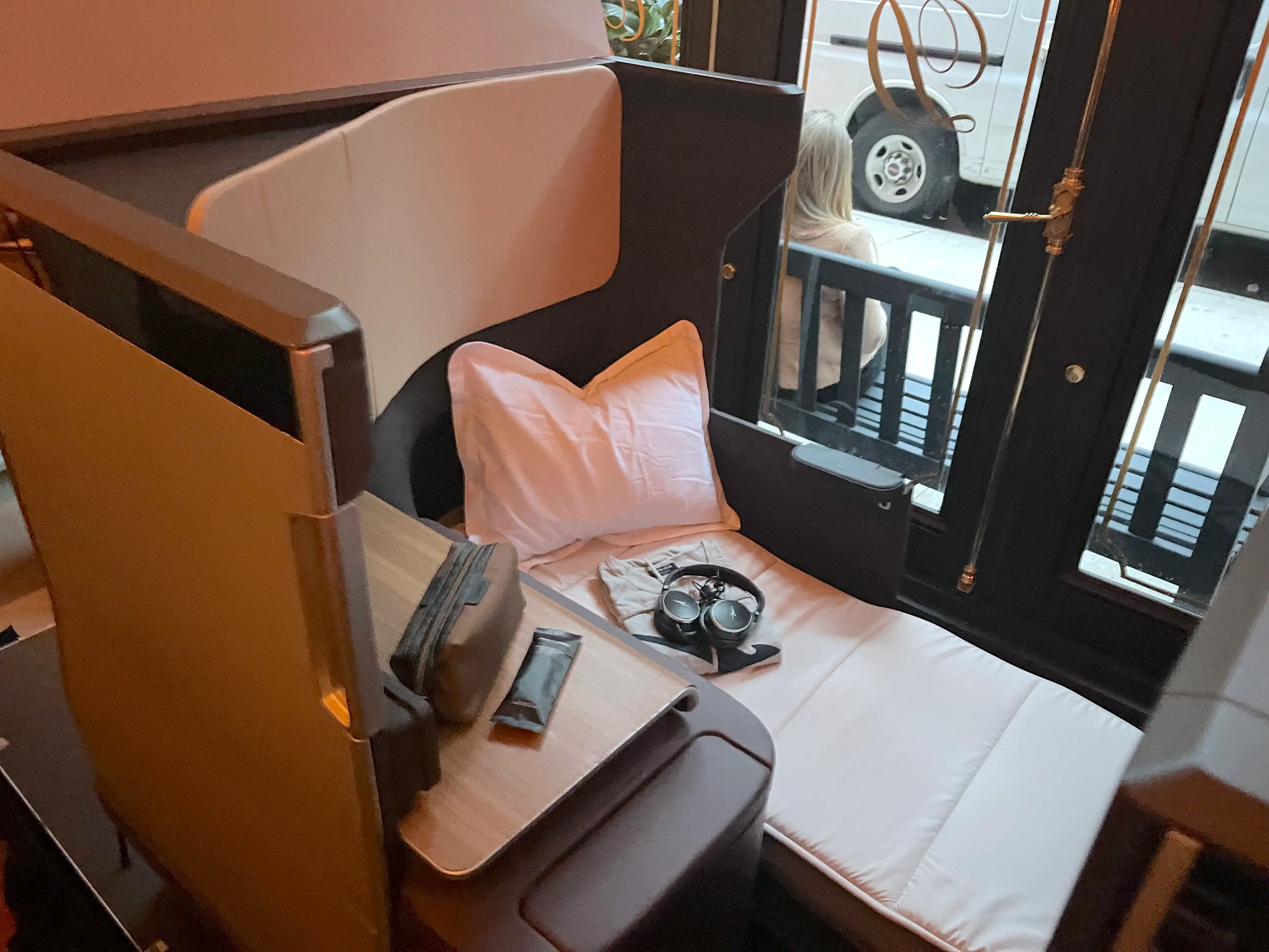 A model of a new Qantas business class seat.