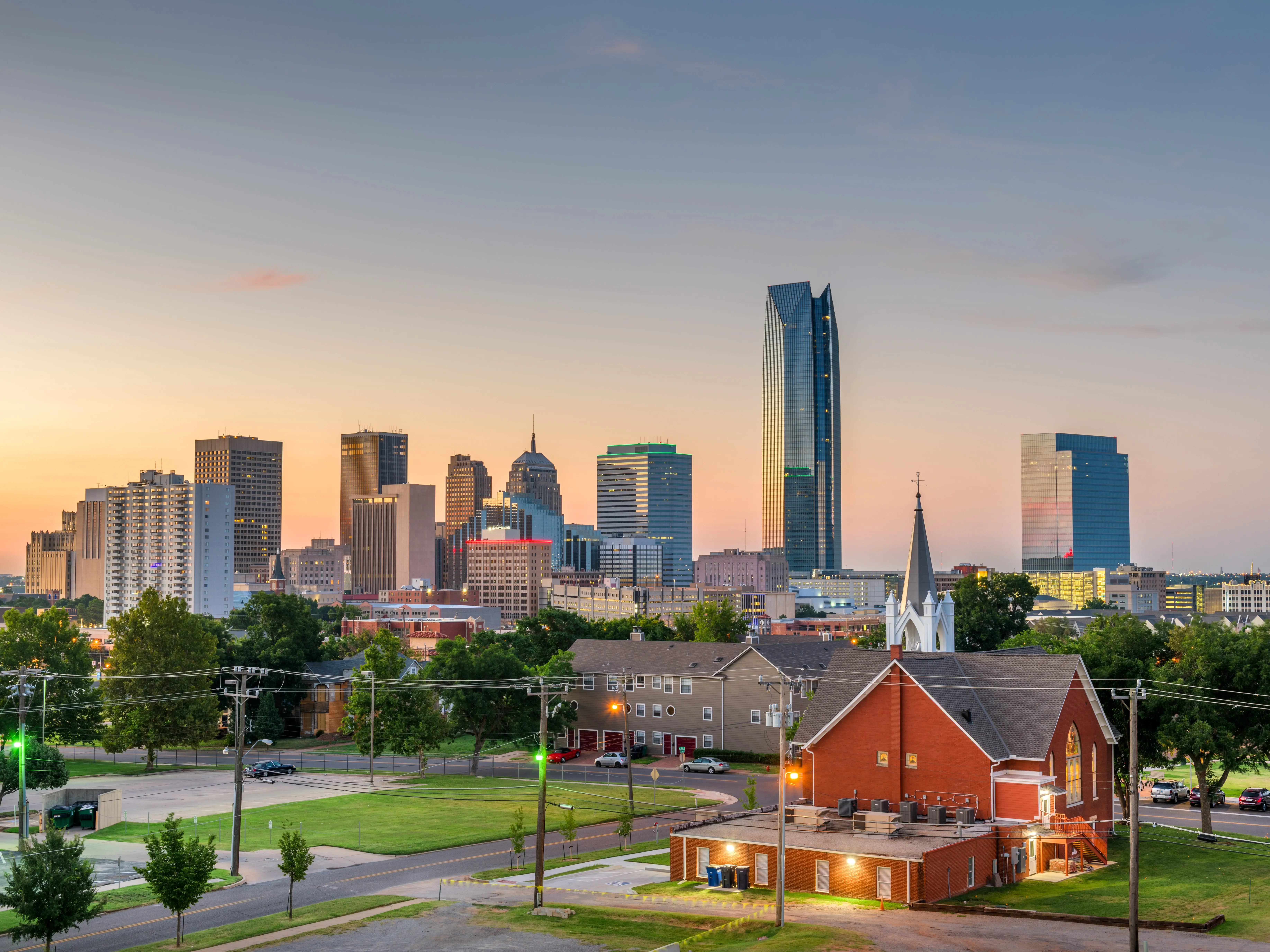 Oklahoma City, Oklahoma, USA downtown skyline at twilight.