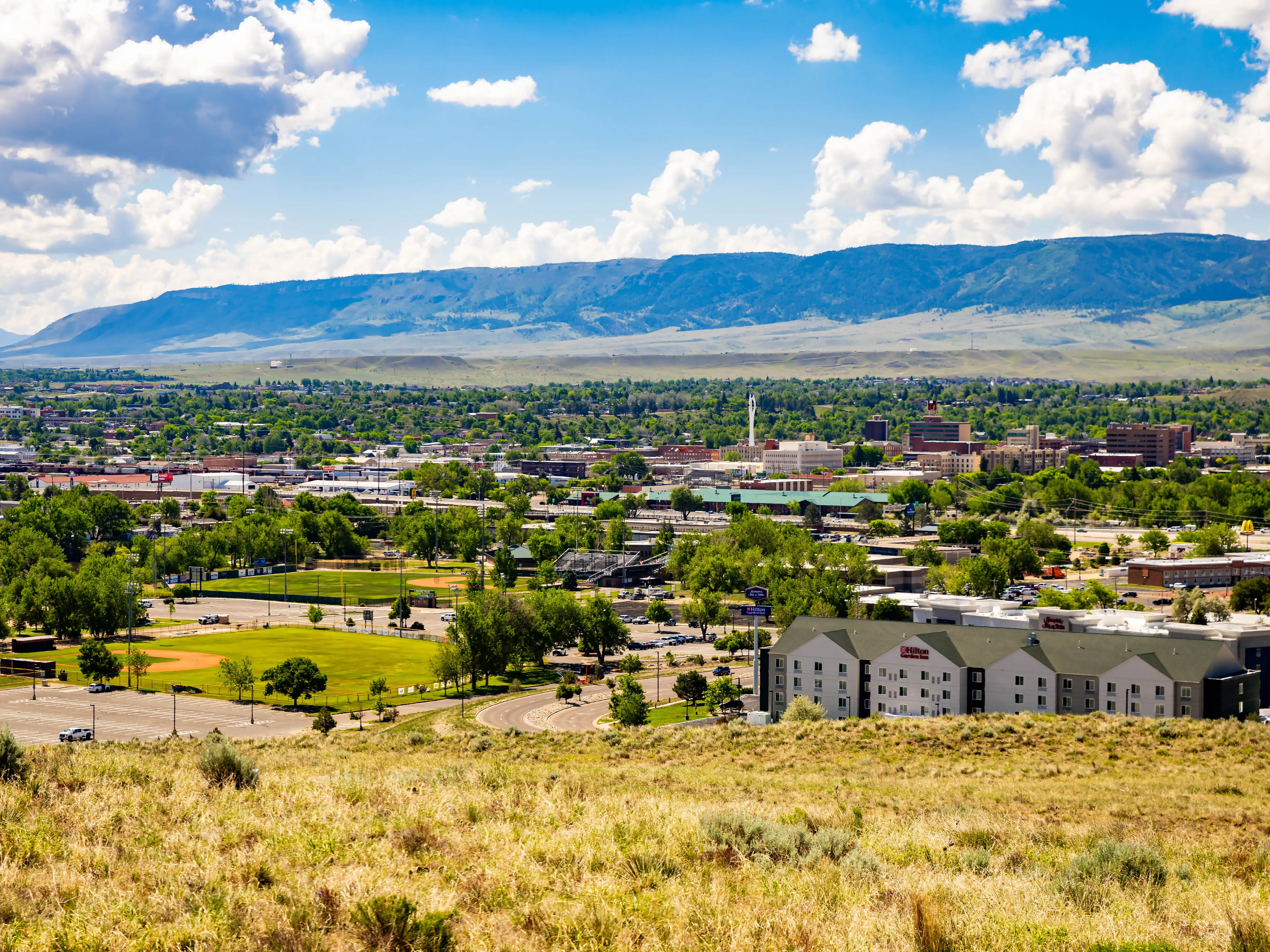 Casper, WY, USA - June 05, 2026: Scenic aerial view of city buildings and urban development in Casper Wyoming