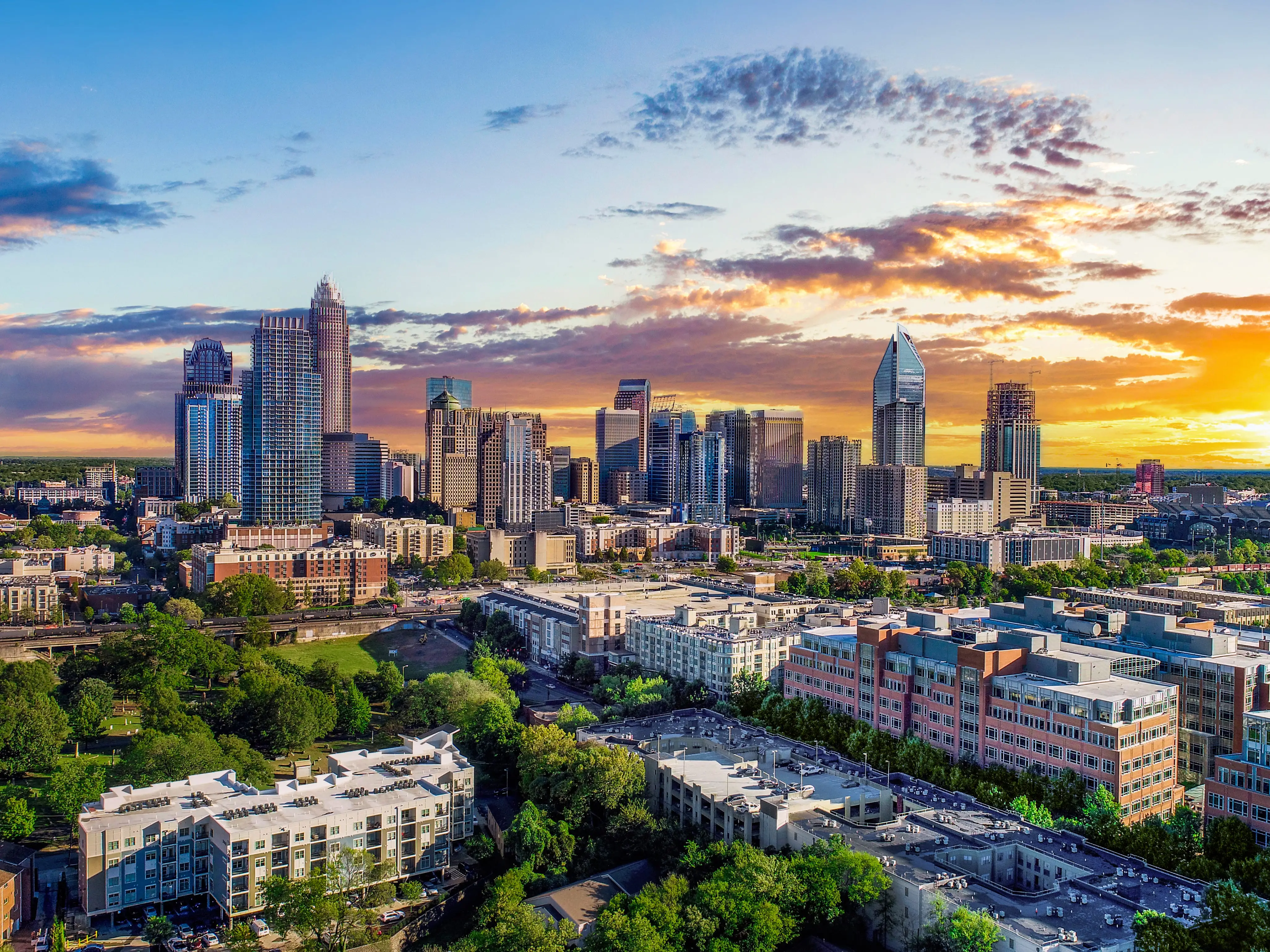 Charlotte North Carolina Downtown Drone Skyline Aerial