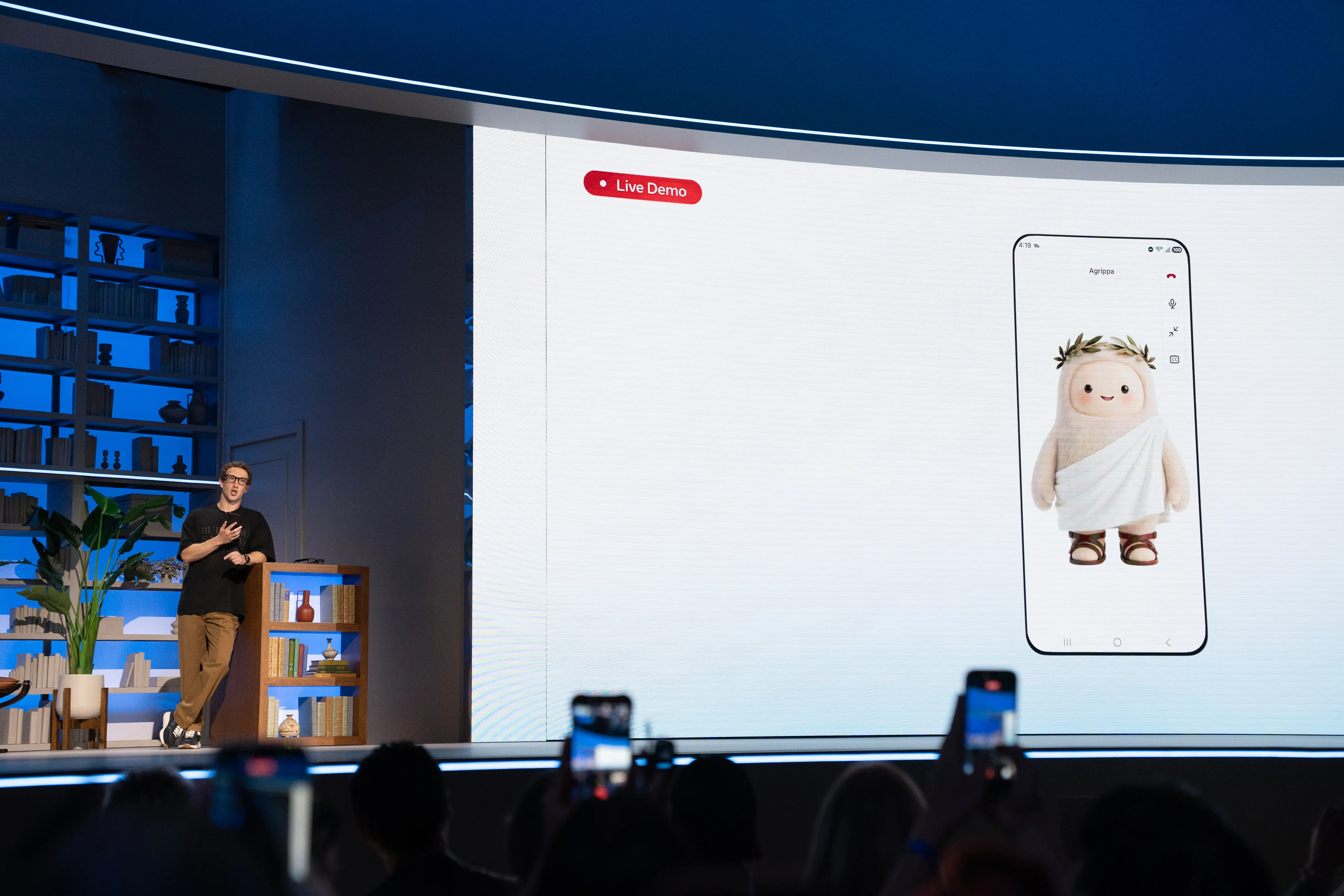 Mark Zuckerberg on stage with his Meta Muse agent