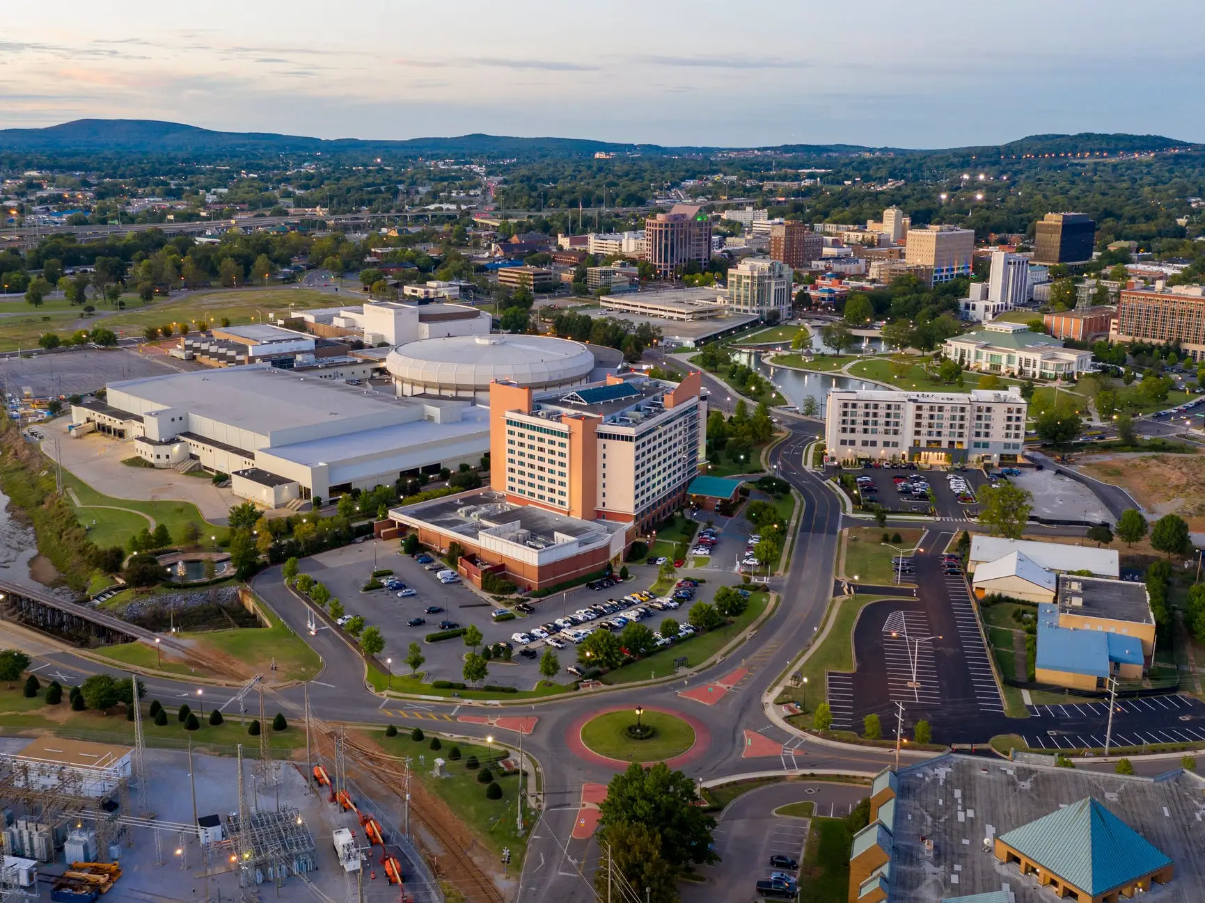 Dusk Over The Downtown Urban City Center of Huntsville Alabama