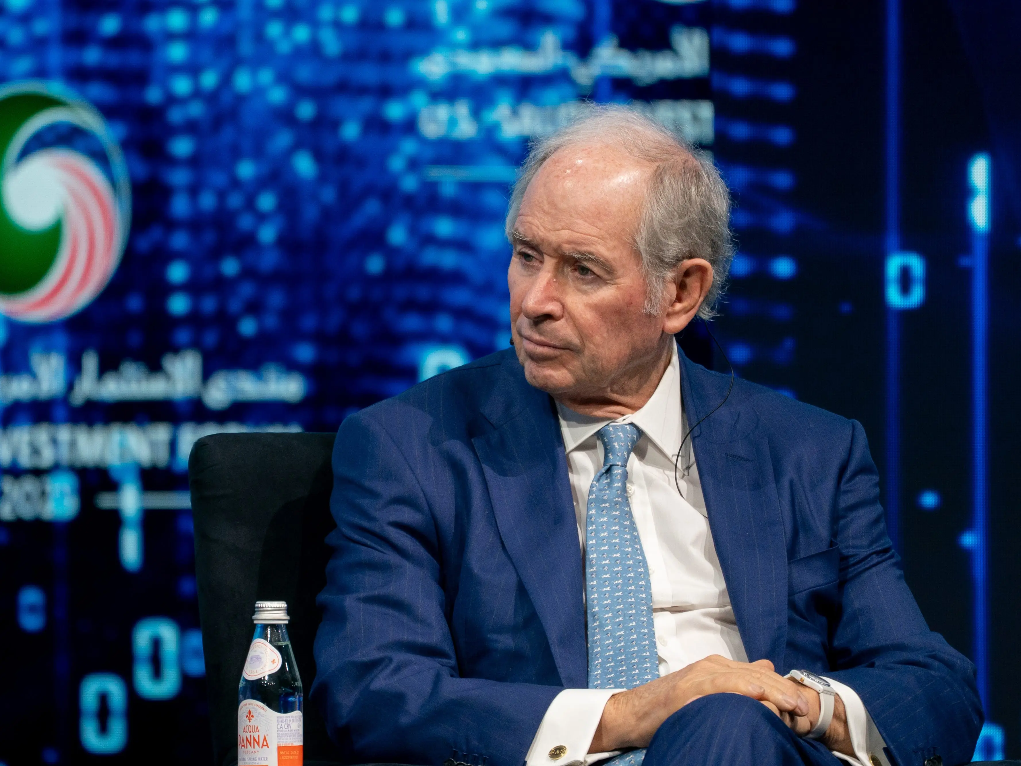 Stephen Schwarzman listens during an event