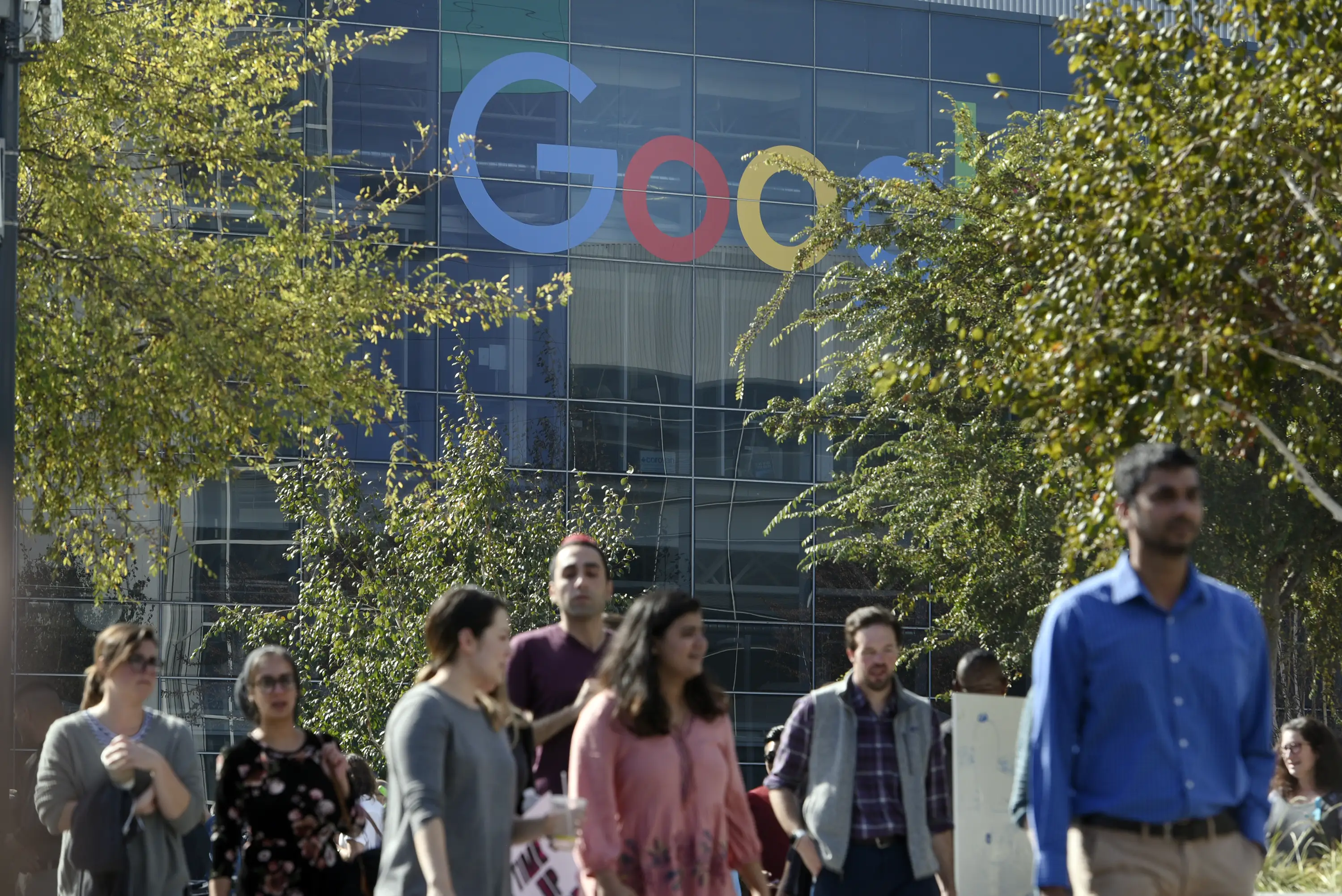 Google employees outside the tech giant's office.
