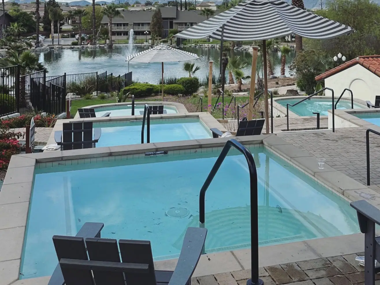 Tiered hot tubs at a resort.