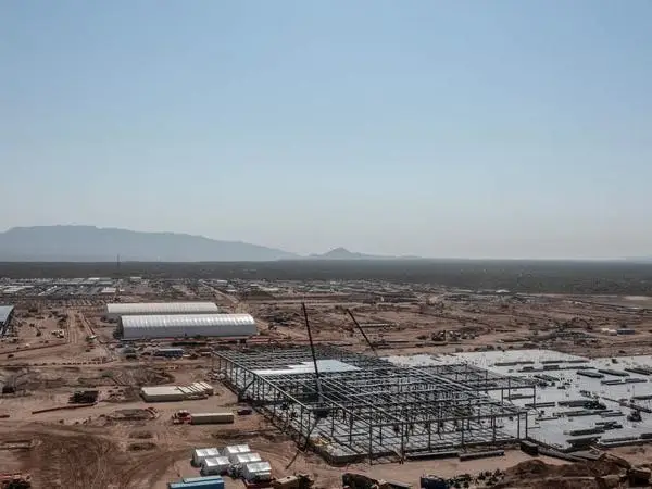 An aerial view of a data center under construction.