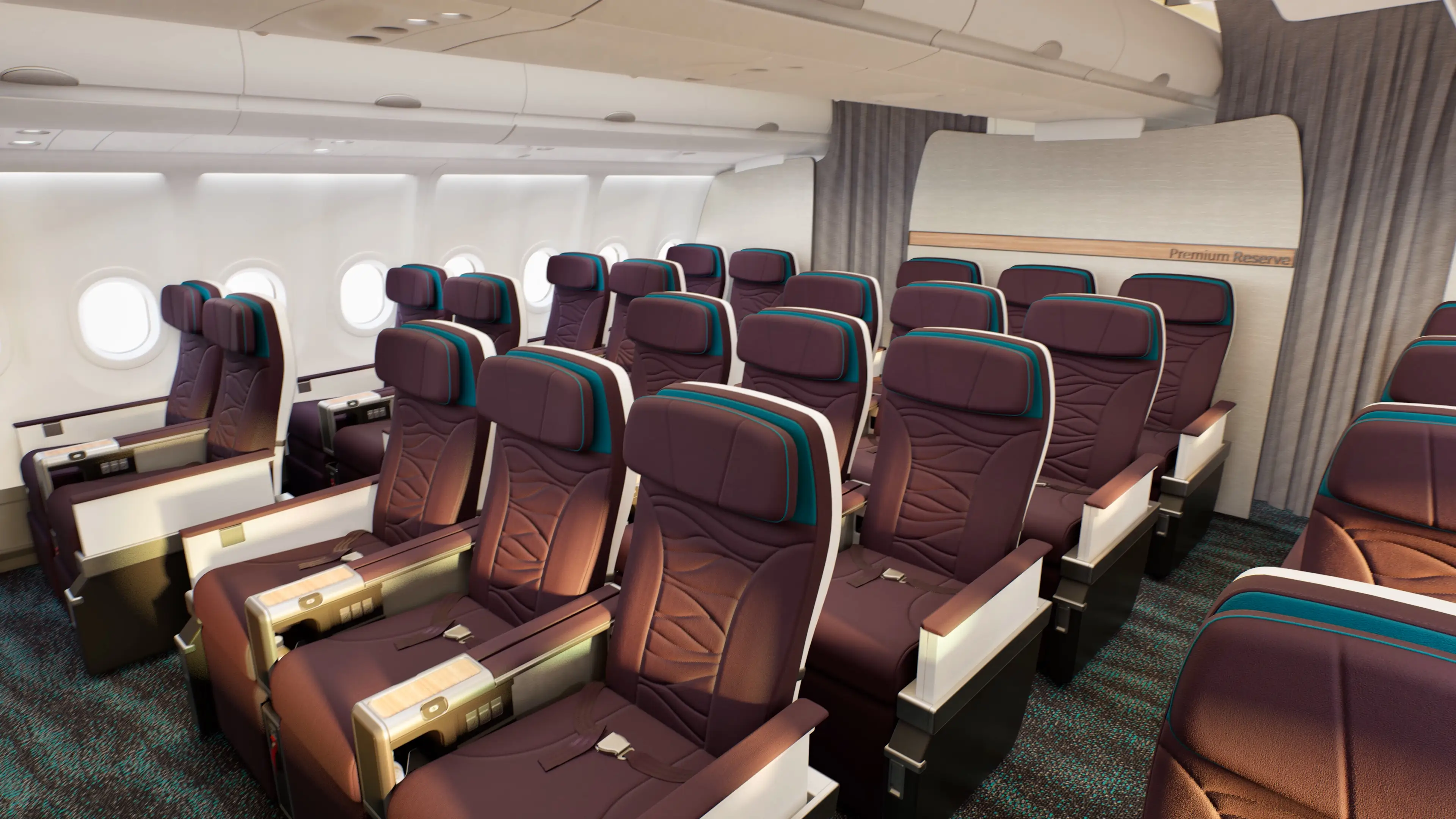 A rendering of Hawaiian Airlines' Premium Reserve seating on an Airbus A330.