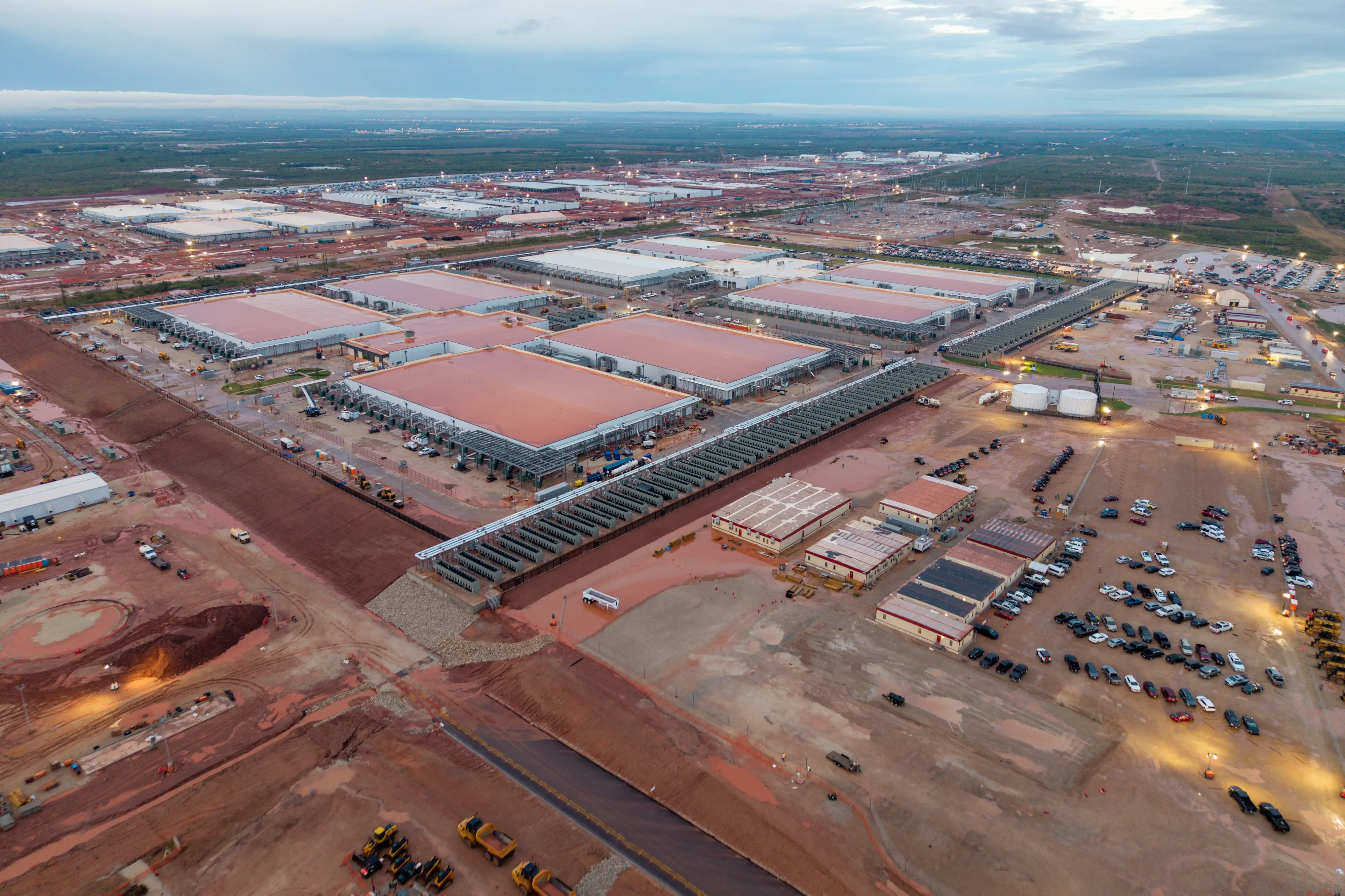 An aerial view of a data center campus.