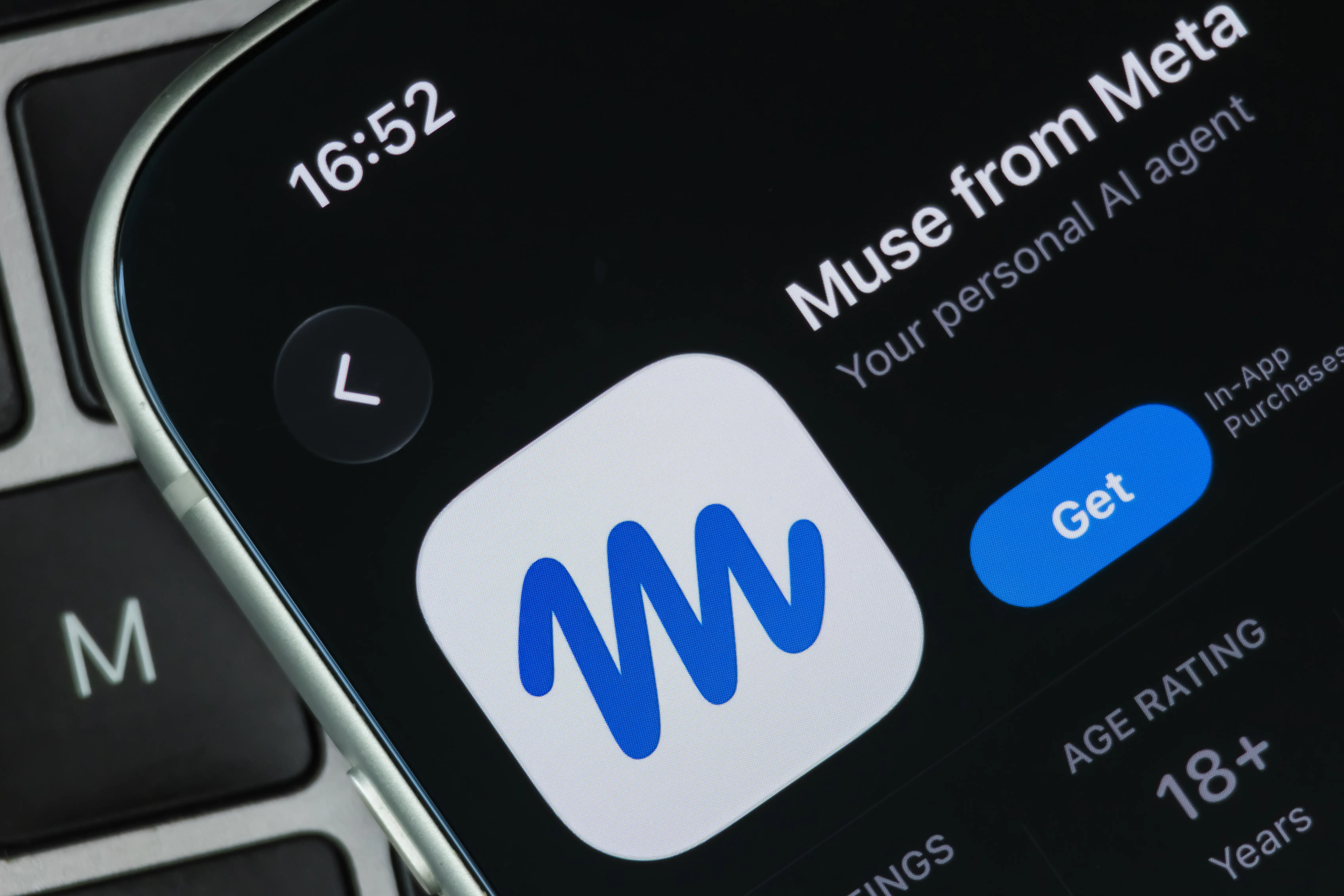 Meta's Muse AI assistant displayed on a smartphone resting on a laptop keyboard on September 22, 2026, in Shenzhen, Guangdong Province, China