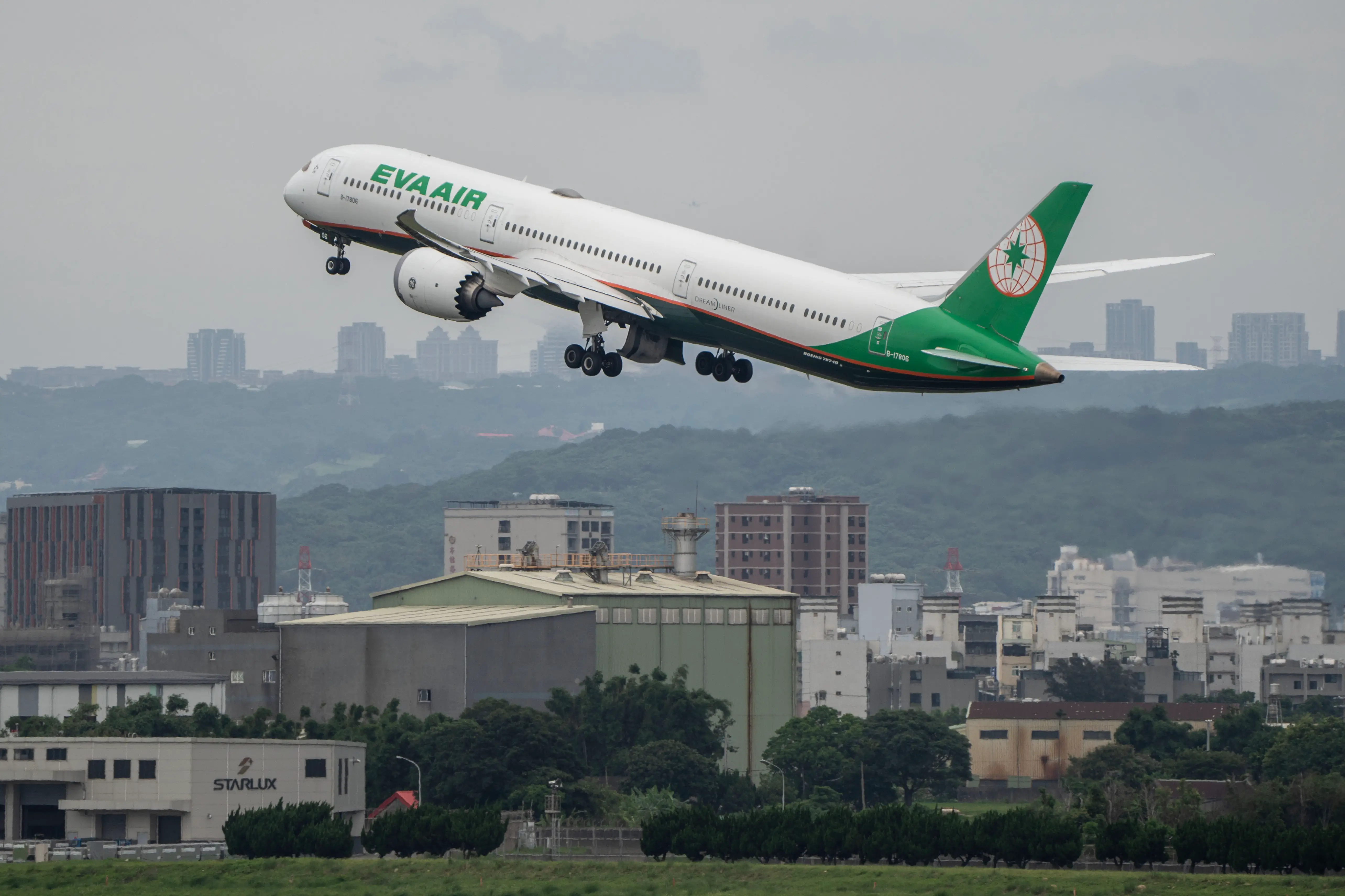 An EVA Air plane is taking off from Taoyuan International Airport in Taipei, Taiwan, on May 29, 2024.