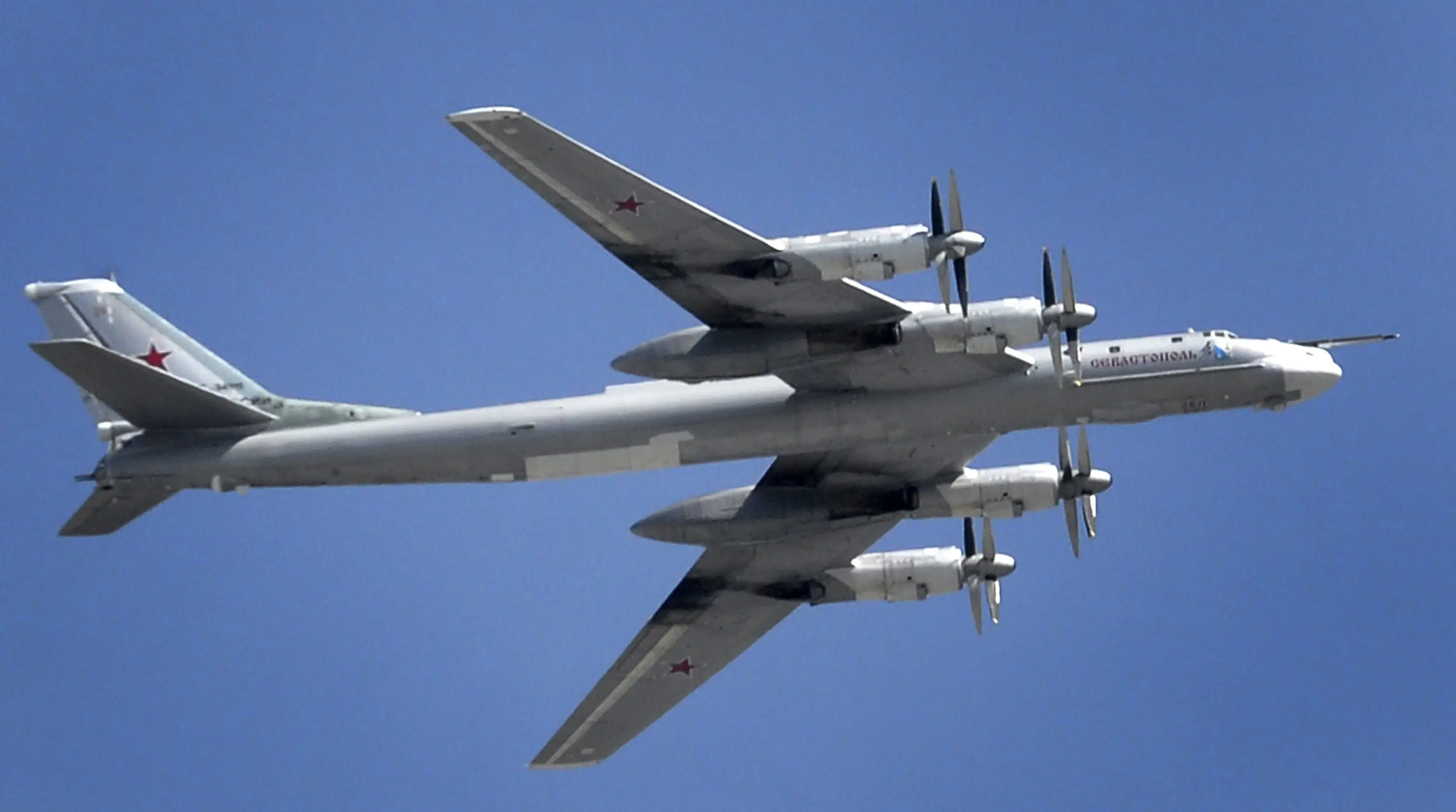 A Russian Tu-95 bomber in flight.
