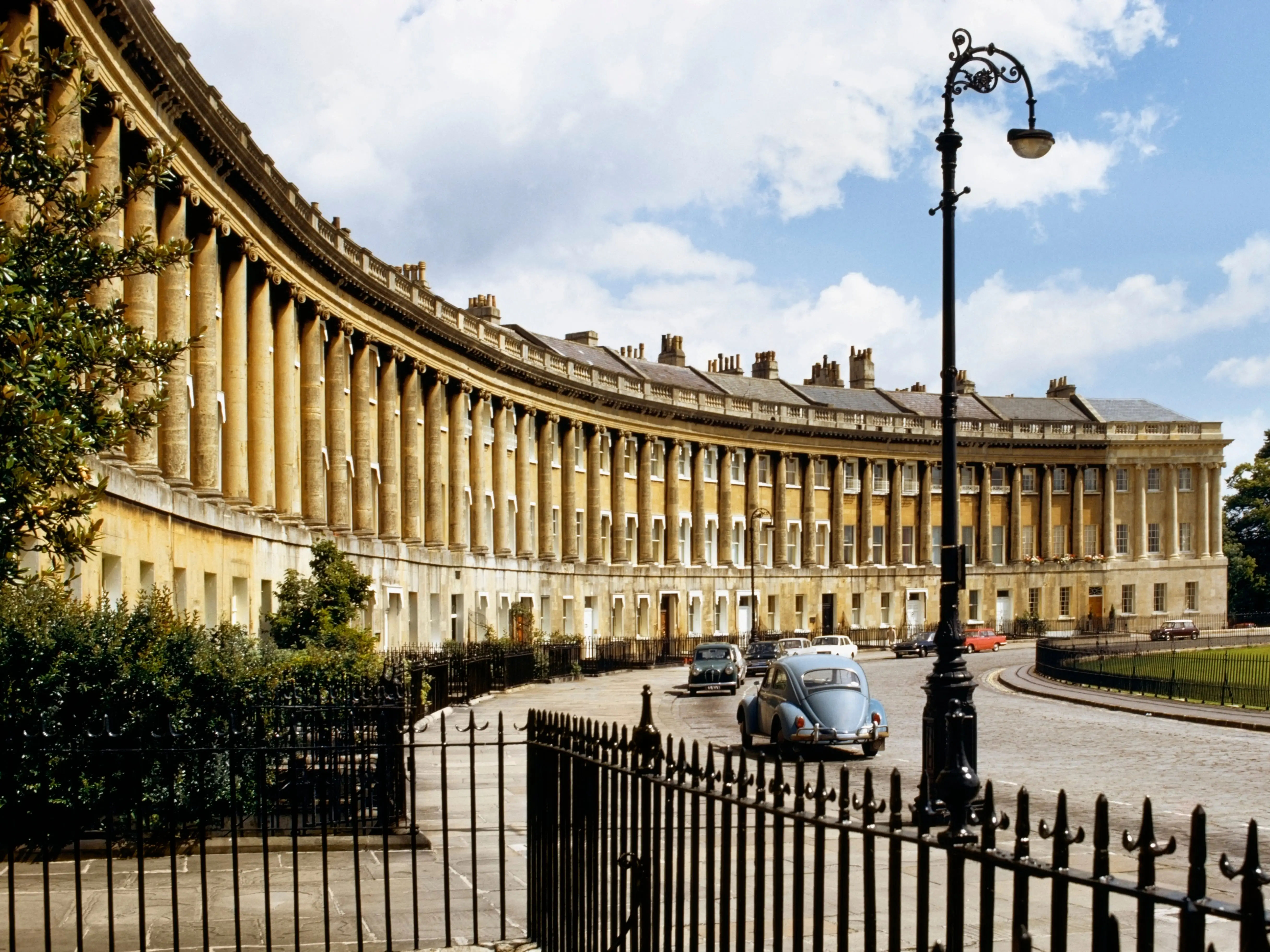 The exterior of the Royal Crescent in Bath, England.