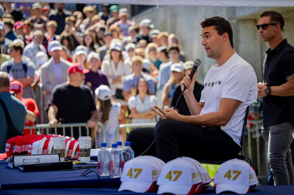 Charlie Kirk speaking to a crowd.