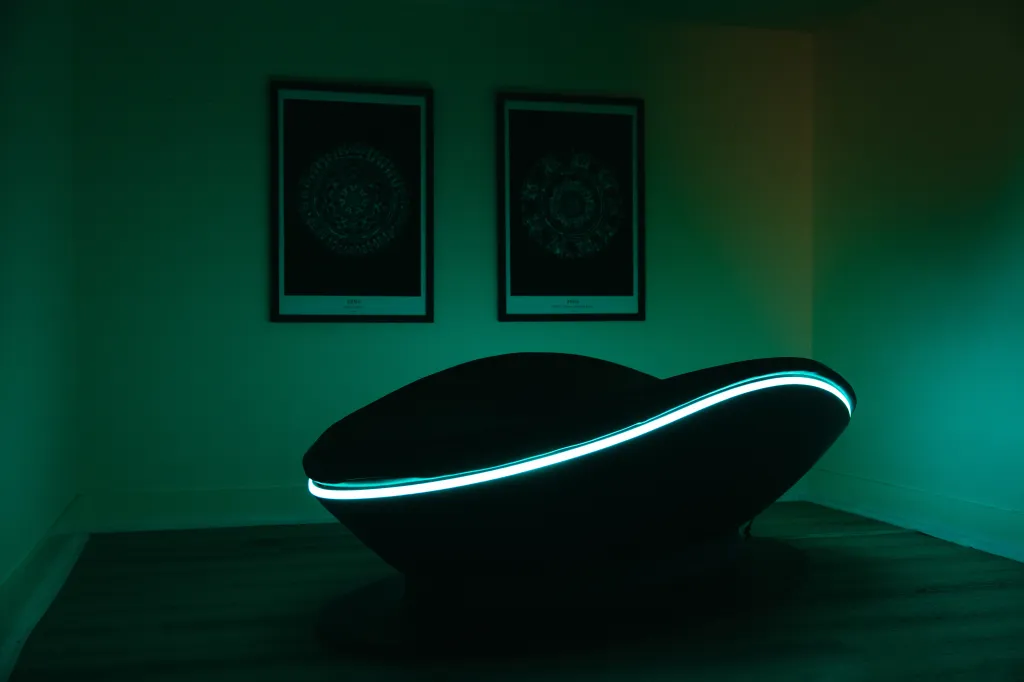 TERSA SAVA Sound Pod at L'Ermitage Beverly Hills, glowing with a blue light.