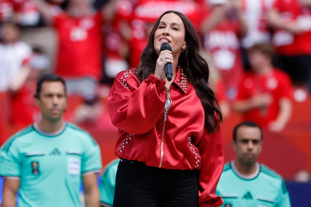 Alanis Morissette sings the Canadian national anthem at the FIFA World Cup 2026 Opening Ceremony.