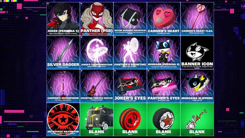 All Persona 5 Fortnite Bundle Items