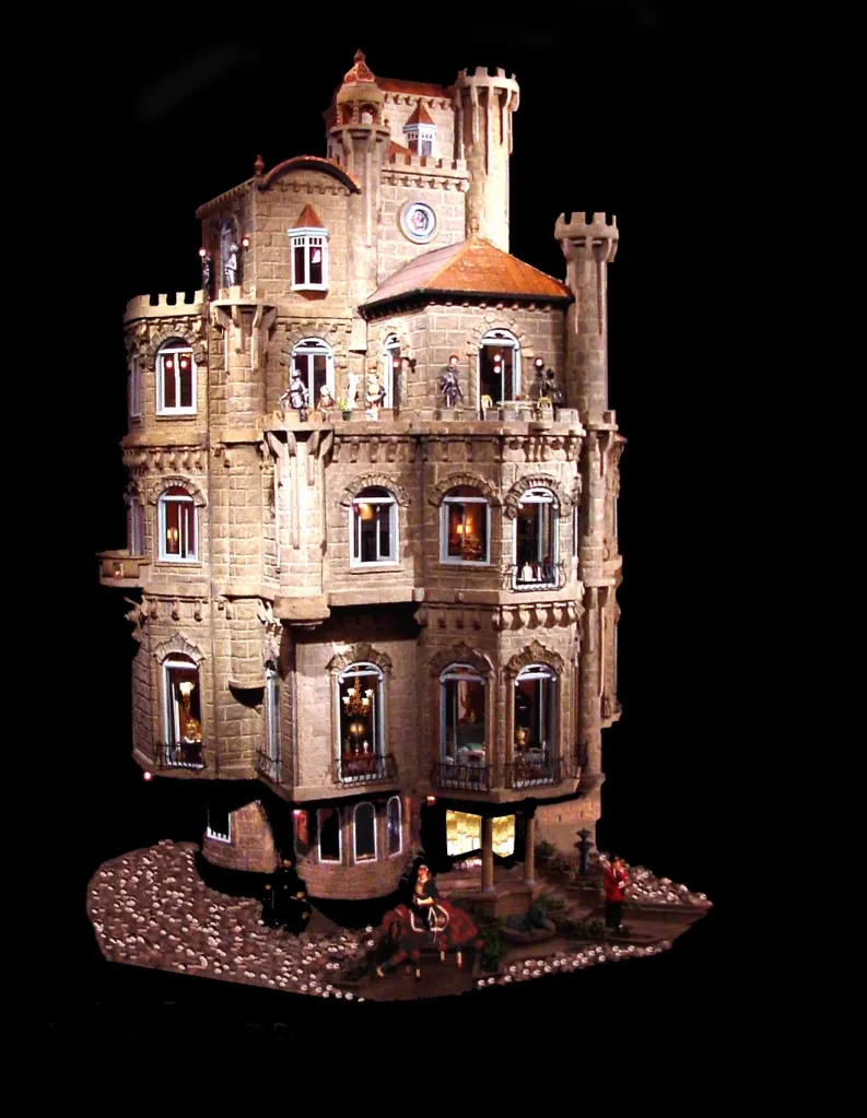 The Astolat Dollhouse Castle, a nine-foot-tall, 800-pound miniature castle with intricate details.