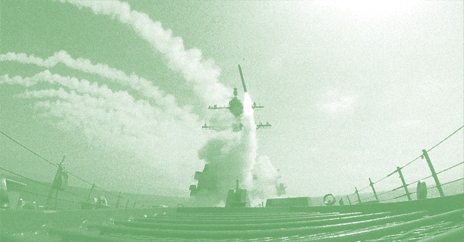 An illustrated version of a photo of the Arleigh Burke-class guided-missile destroyer USS Frank E. Petersen Jr.
