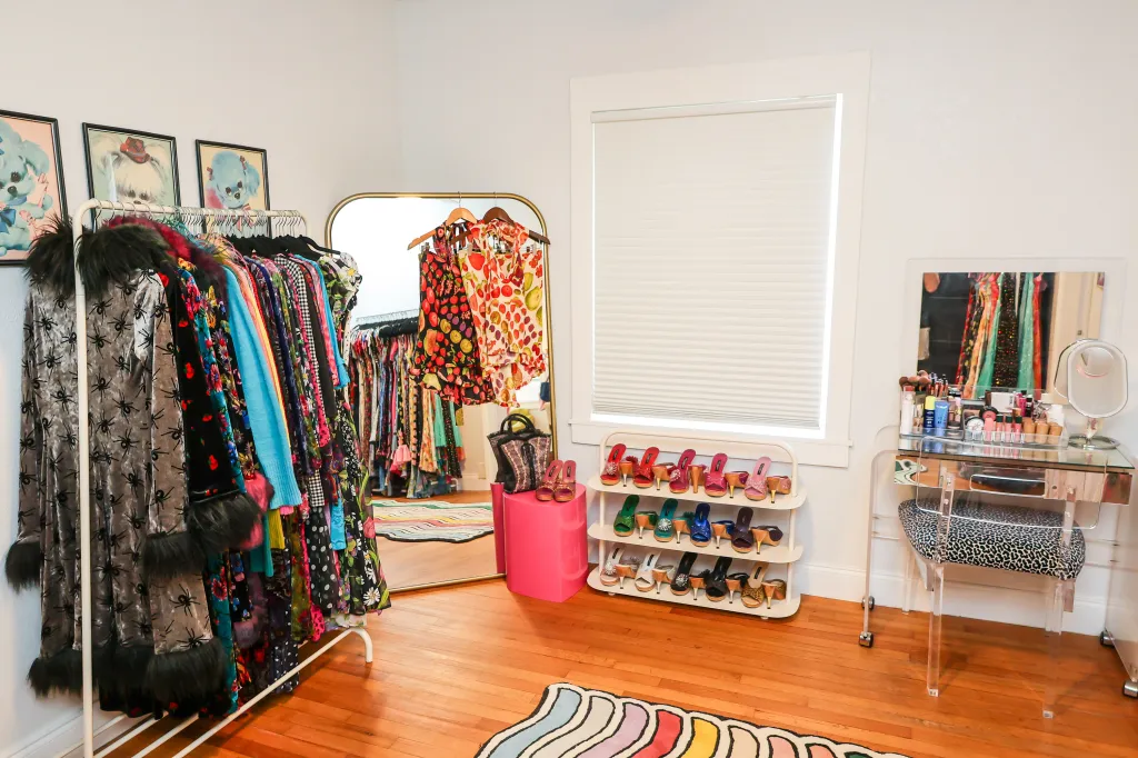 Betsey Johnson clothing and accessories from Steph Ermer's personal collection arranged inside her home.